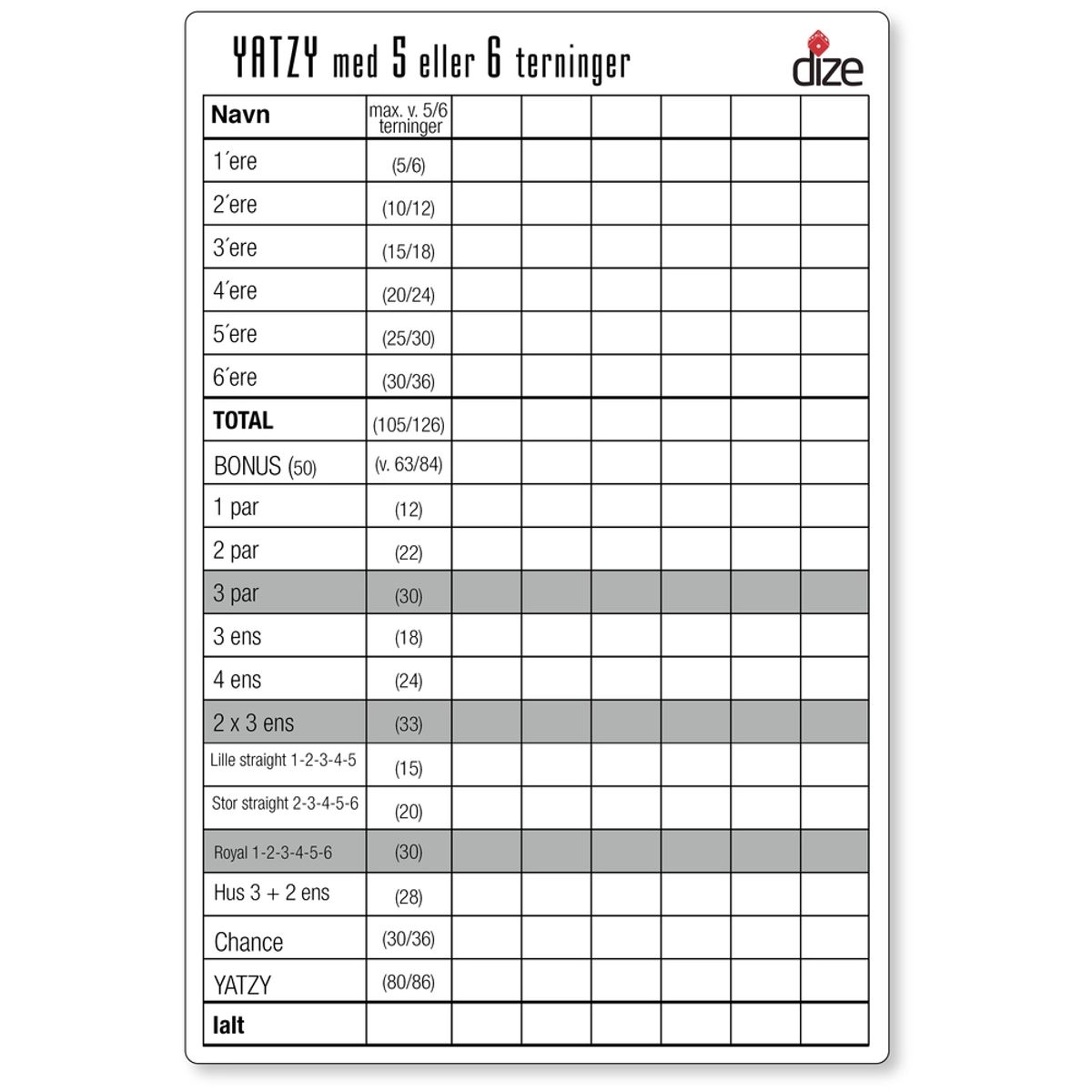 Yatzy blok A5 til 6 terninger 3 stk