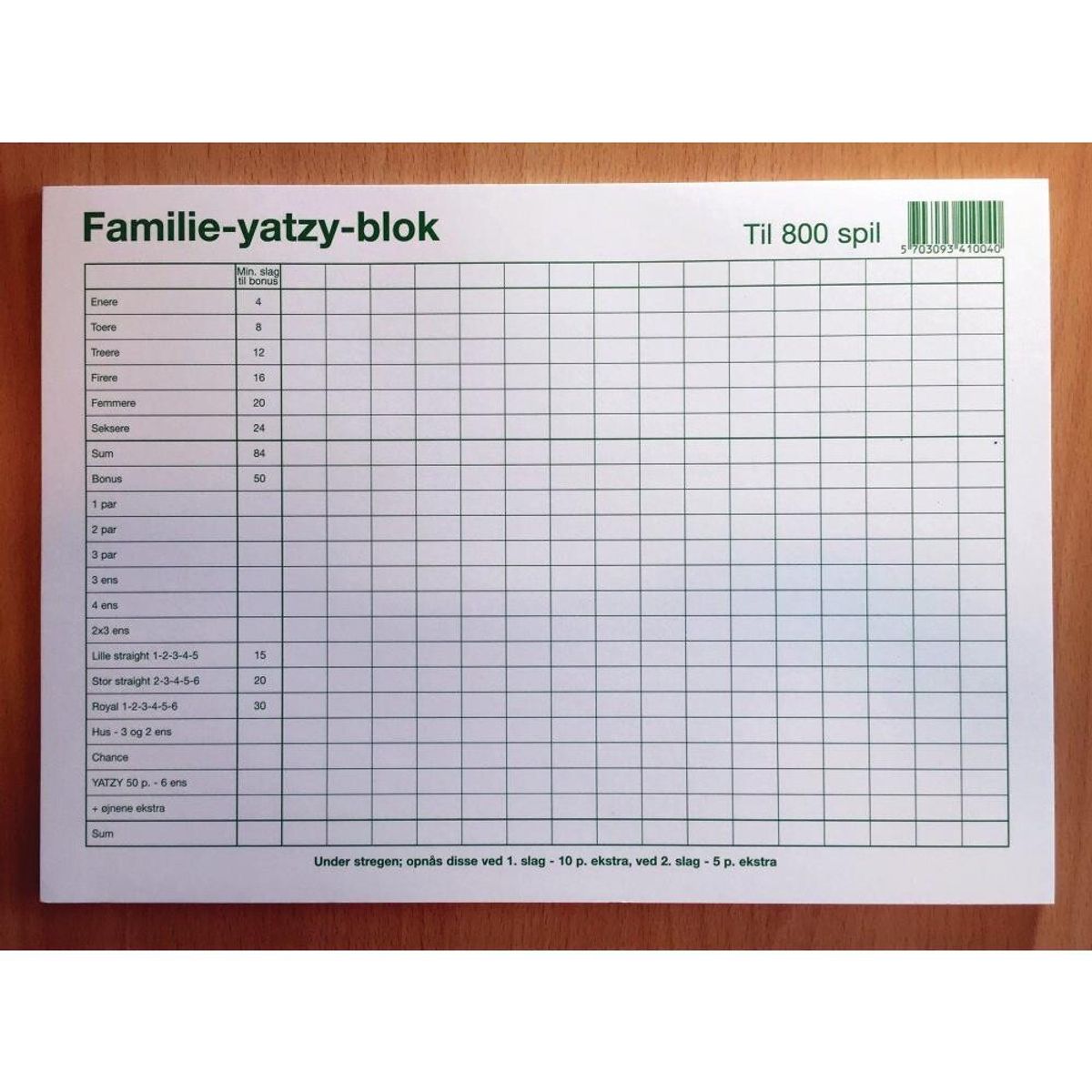 Yatzy blok - Familie - A4 - 6 terninger