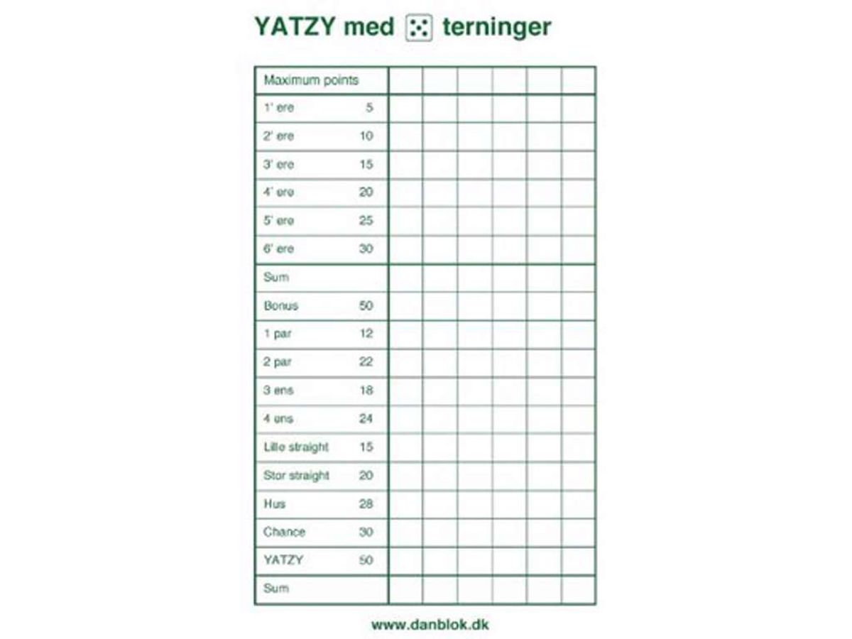 Yatzyblok til 5 Terninger 3 Blokke