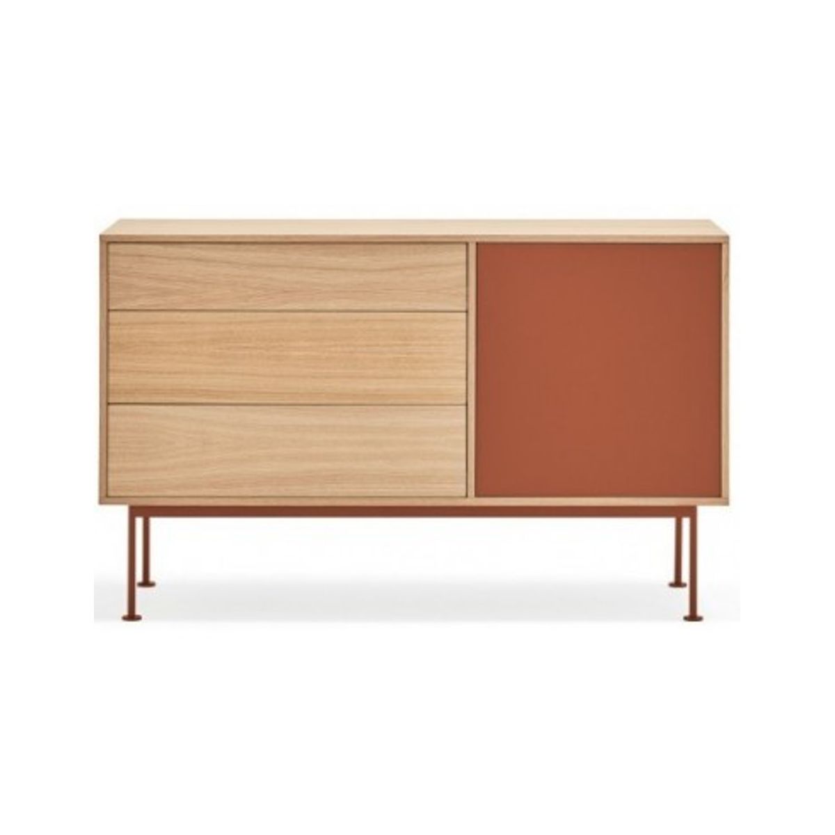 Yoko Sideboard i metal og mdf finér B128 cm - Murstensrød/Eg