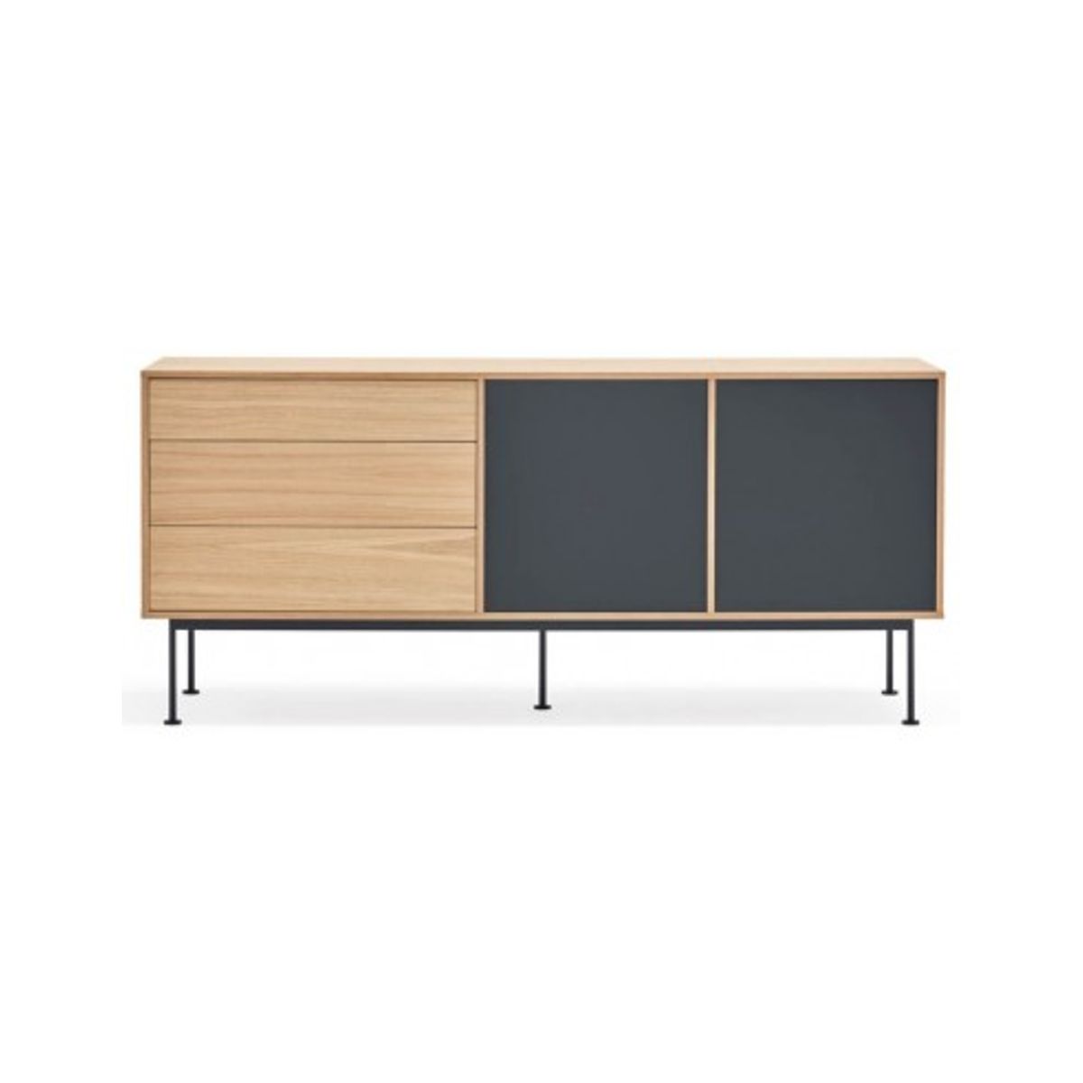 Yoko Sideboard i metal og mdf finér B180 cm - Antracit/Eg