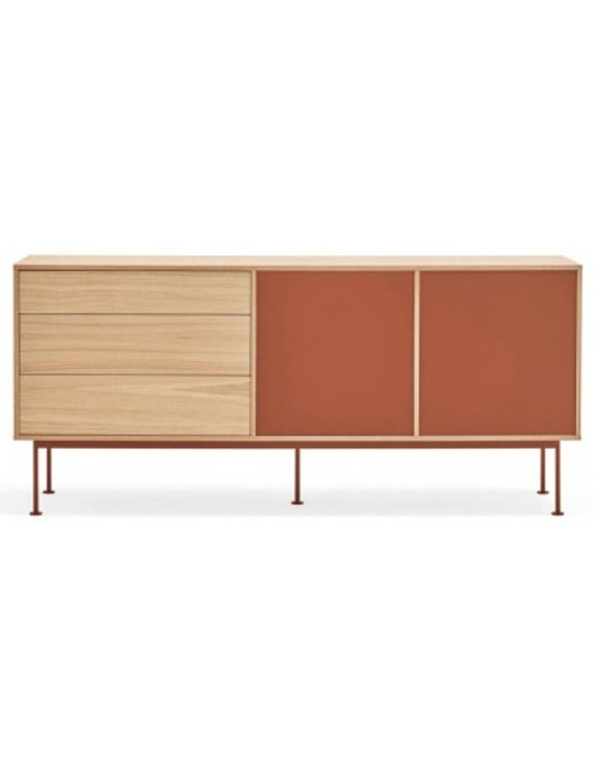 Yoko Sideboard i metal og mdf finér B180 cm - Murstensrød/Eg