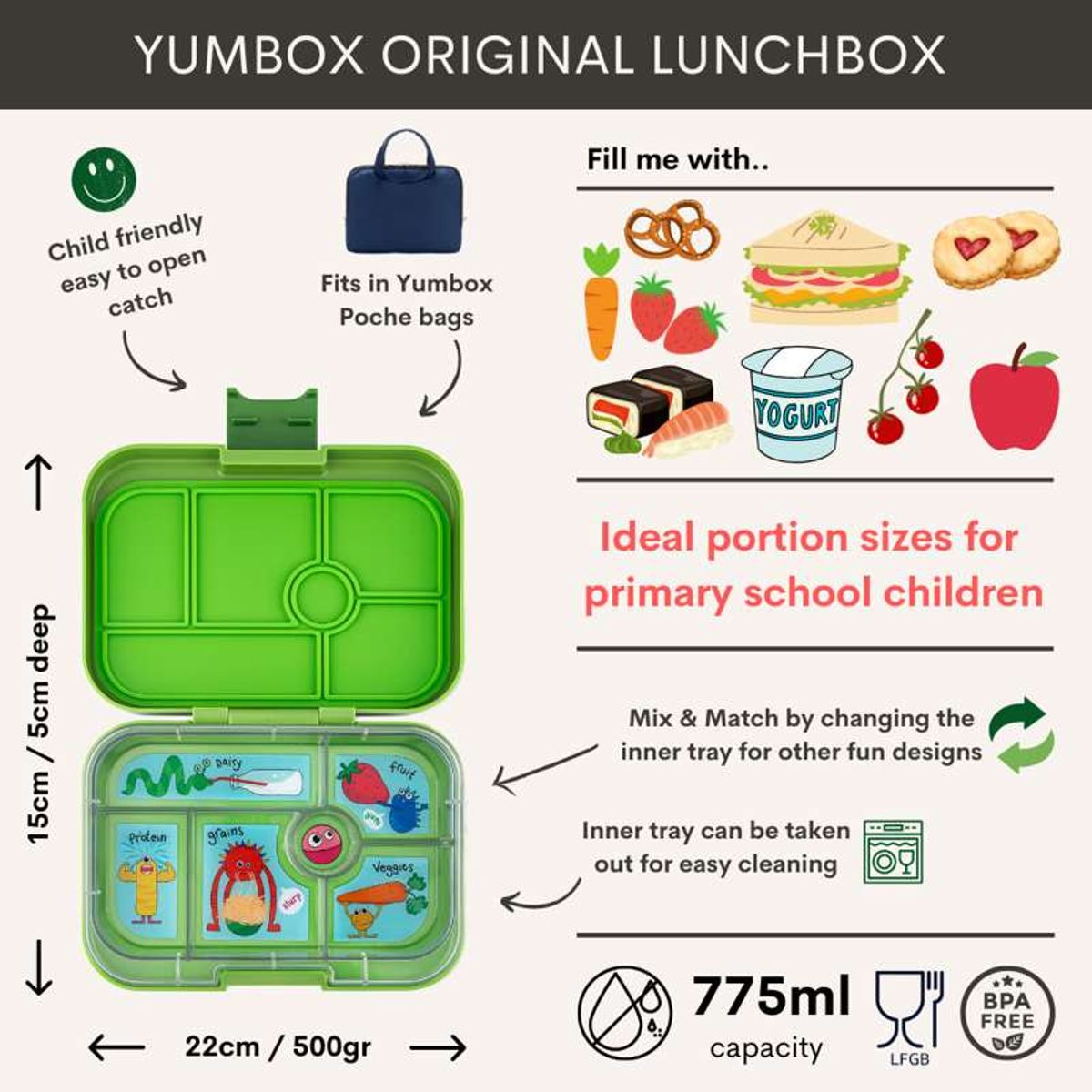 Yumbox Madkasse - Original - 6 rum - Hazy Gray/Paris