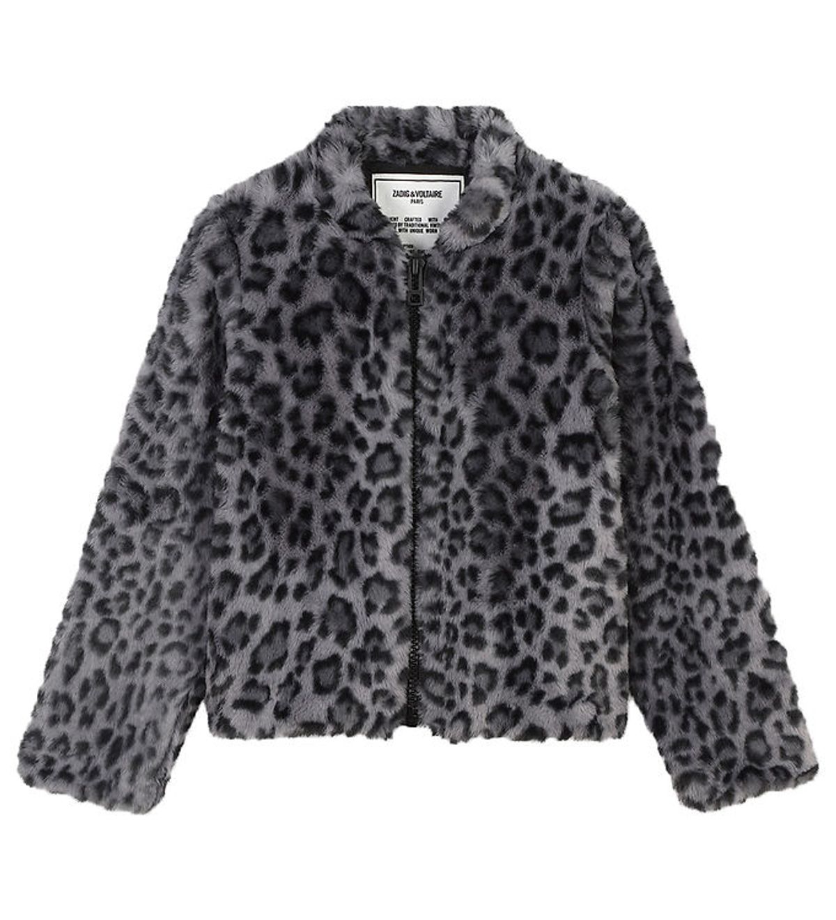 Zadig & Voltaire Jakke - Imiteret Pels - Sort/Grå m. Leopard