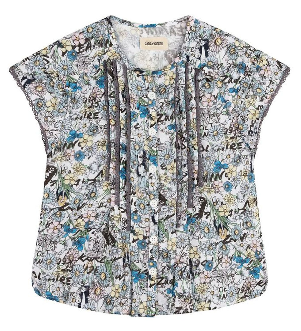 Zadig & Voltaire Top - Happy - Lyseblå m. Blomster