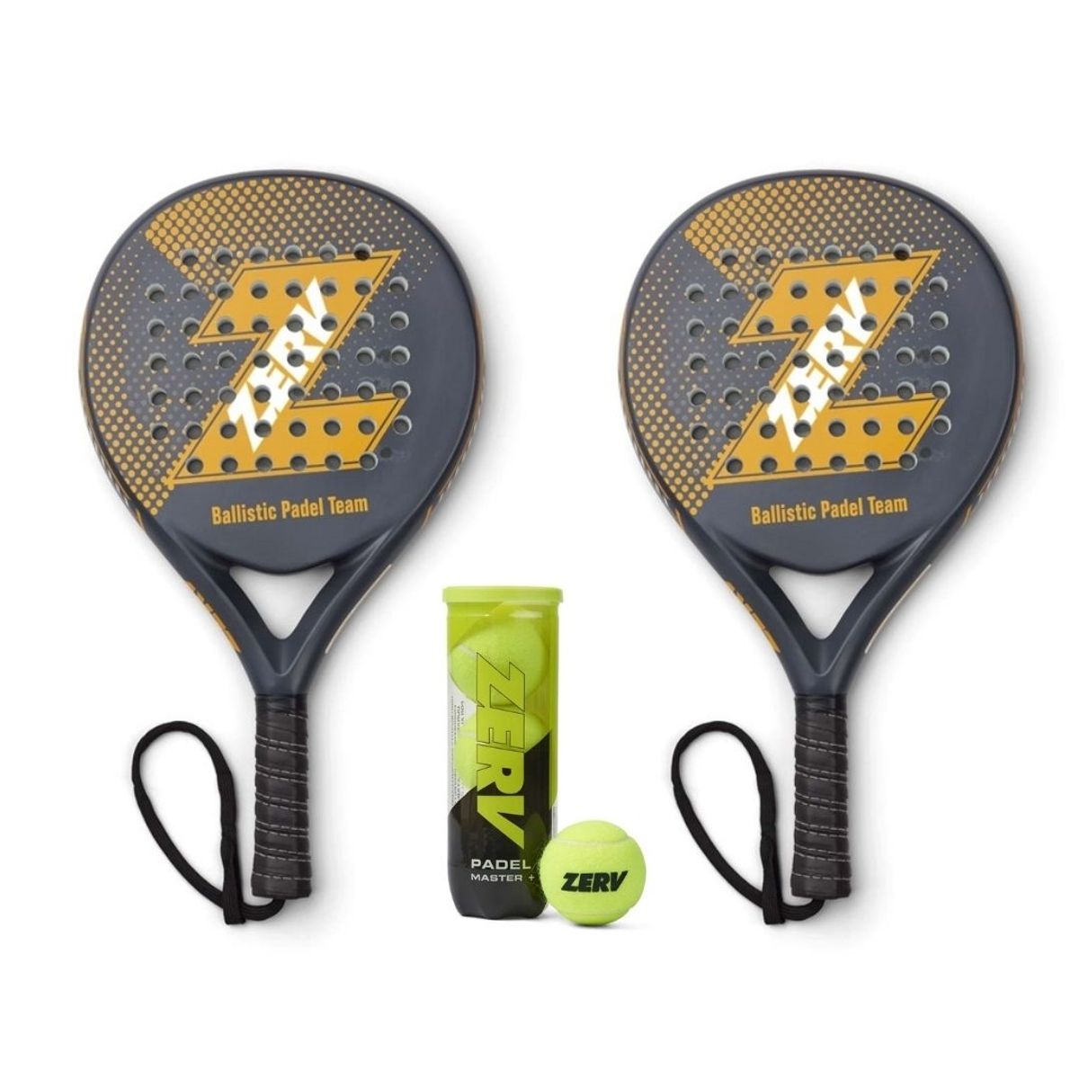 ZERV Padel Pakketilbud (ZERV Ballistic Padel Team Grey/Yellow + ZERV Padel Master+)