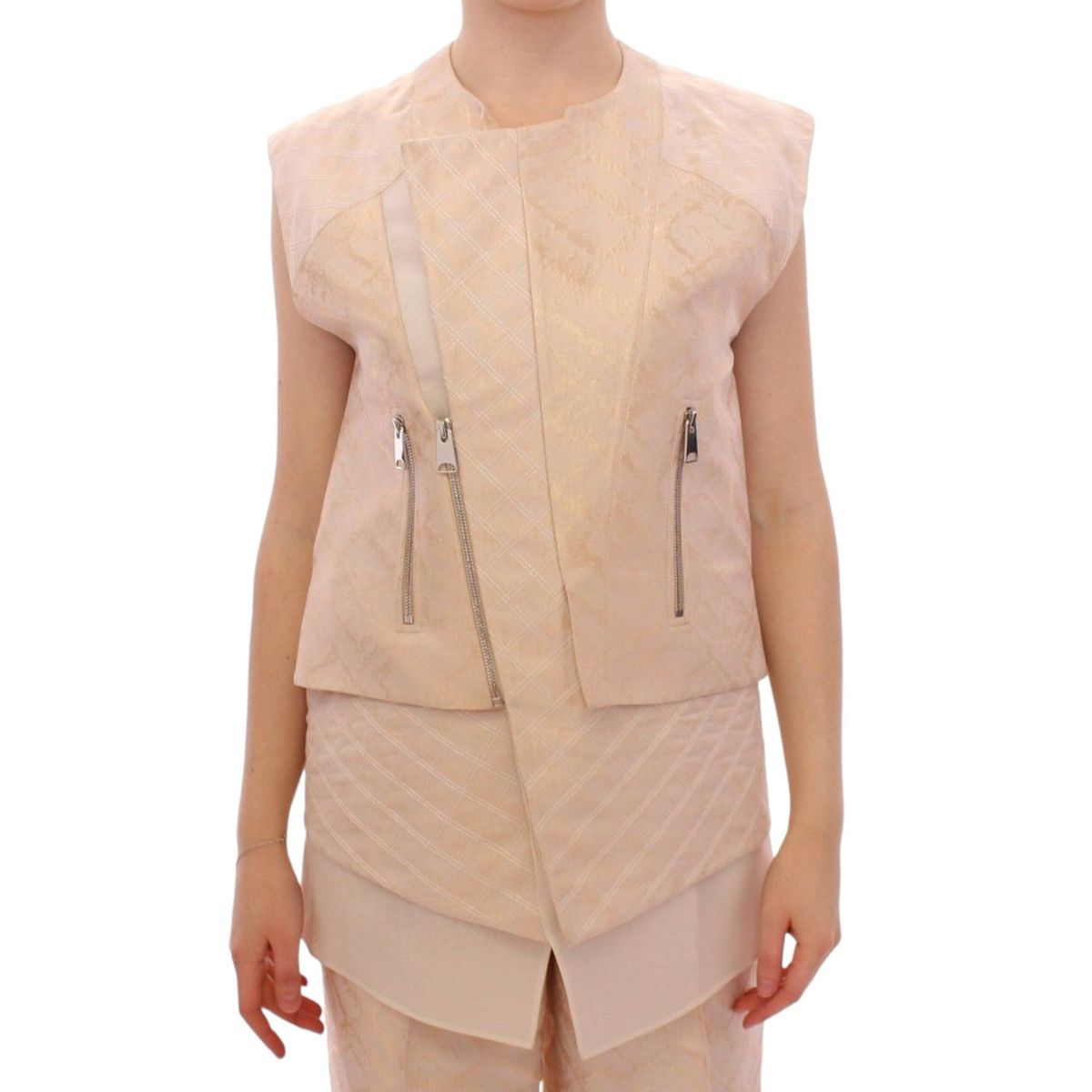 Zeyneptosun Exquisite Beige Brocade Sleeveless Jacket Vest