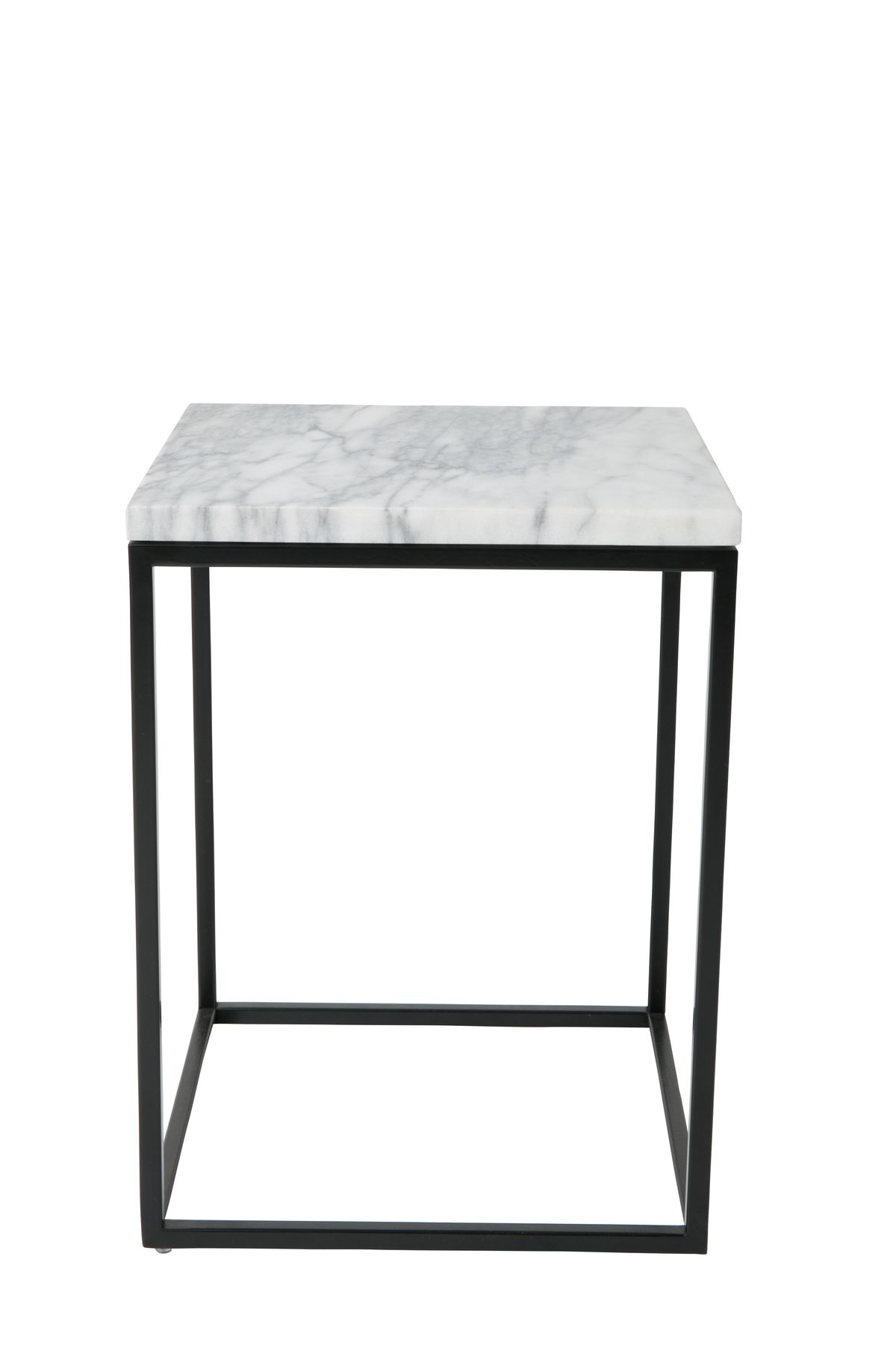 ZUIVER Marble sidebord, kvadratisk - hvid marmor og sort stål (32x32)