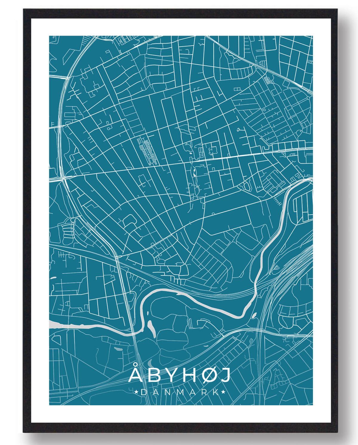 Åbyhøj by plakat - blå (Størrelse: L - 50x70cm (B2))