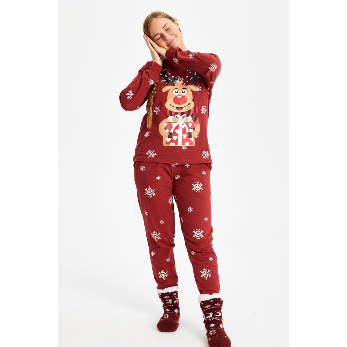 Årets julepyjamas: Rudolfs Cute Pyjamas Rød - dame / kvinder.