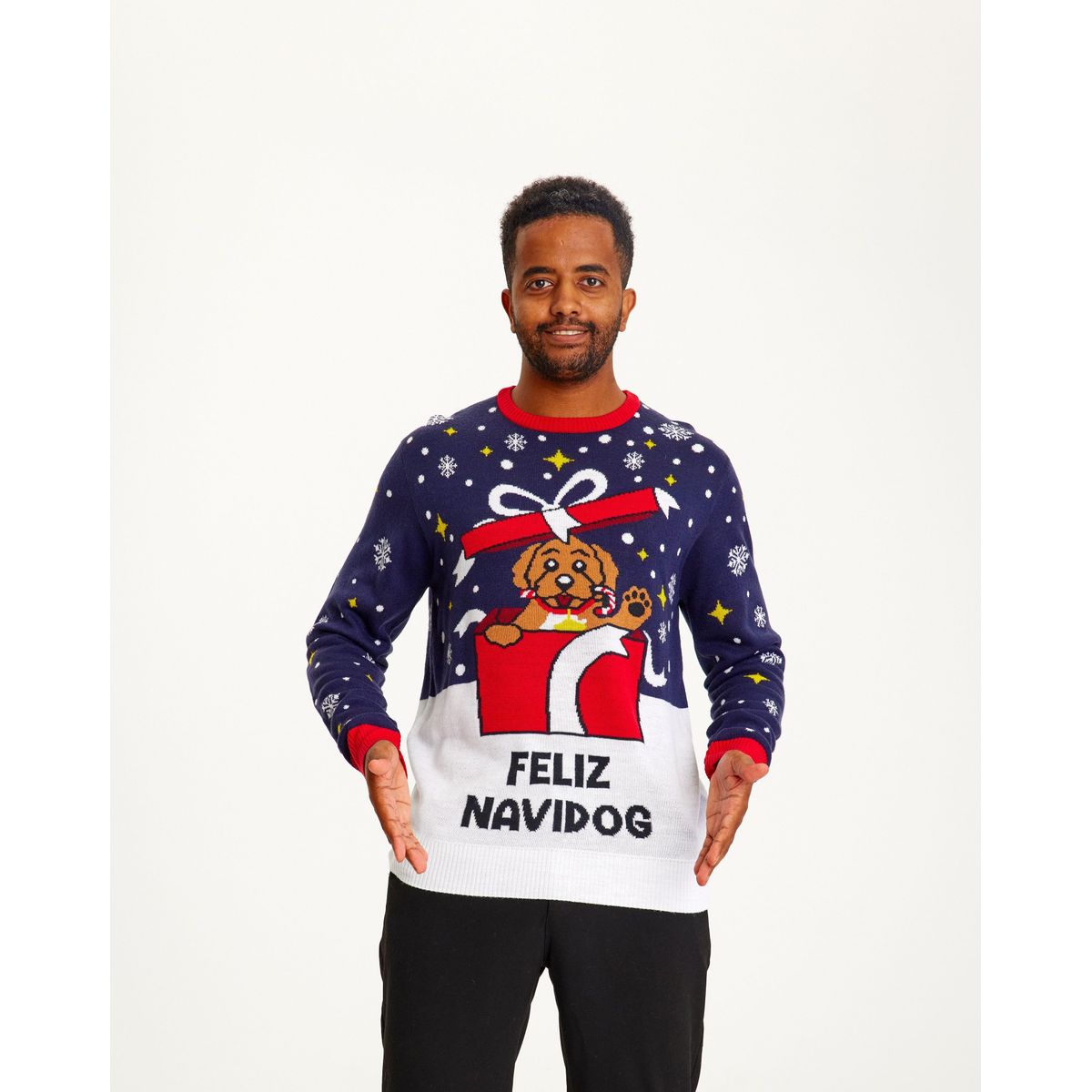 Årets julesweater: Feliz Navidog - herre / mænd. Ugly Christmas Sweater lavet i Danmark