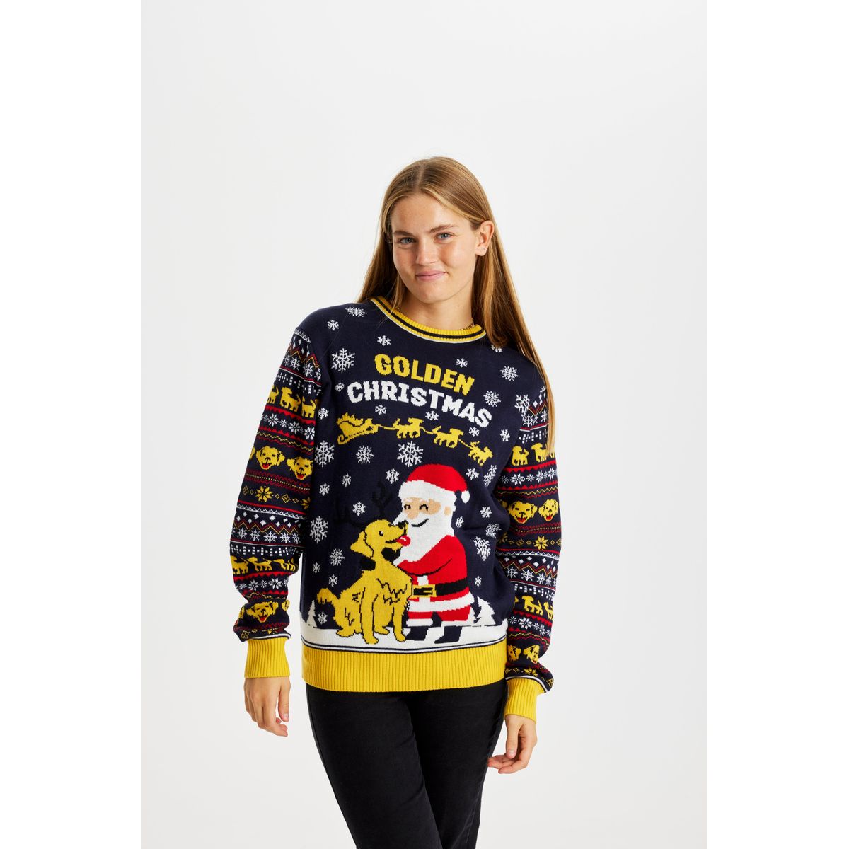 Årets julesweater: Golden Christmas - dame / kvinder. Ugly Christmas Sweater lavet i Danmark