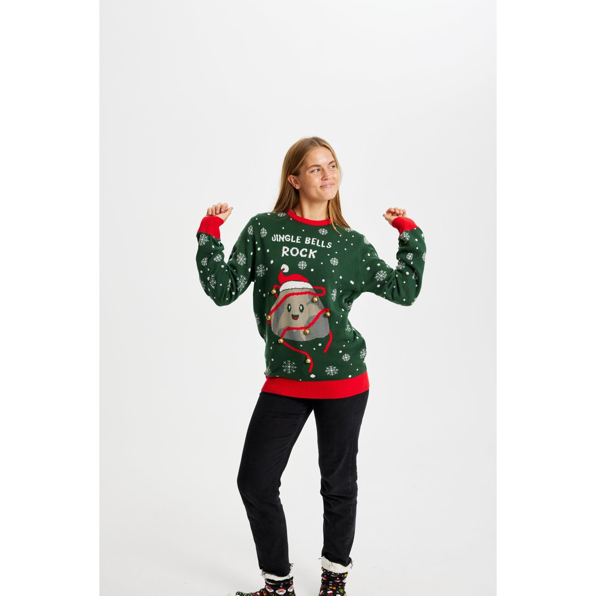 Årets julesweater: Jingle Bells Rocks - dame / kvinder. Ugly Christmas Sweater lavet i Danmark