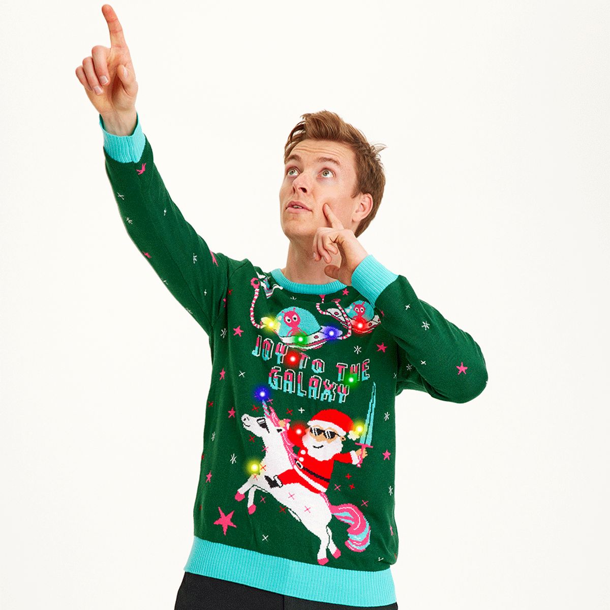 Årets julesweater: Joy To The Galaxy - herre / mænd. Ugly Christmas Sweater lavet i Danmark