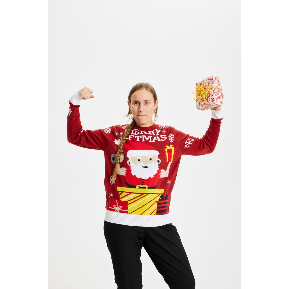 Årets julesweater: Merry Liftmas - dame / kvinder. Ugly Christmas Sweater lavet i Danmark