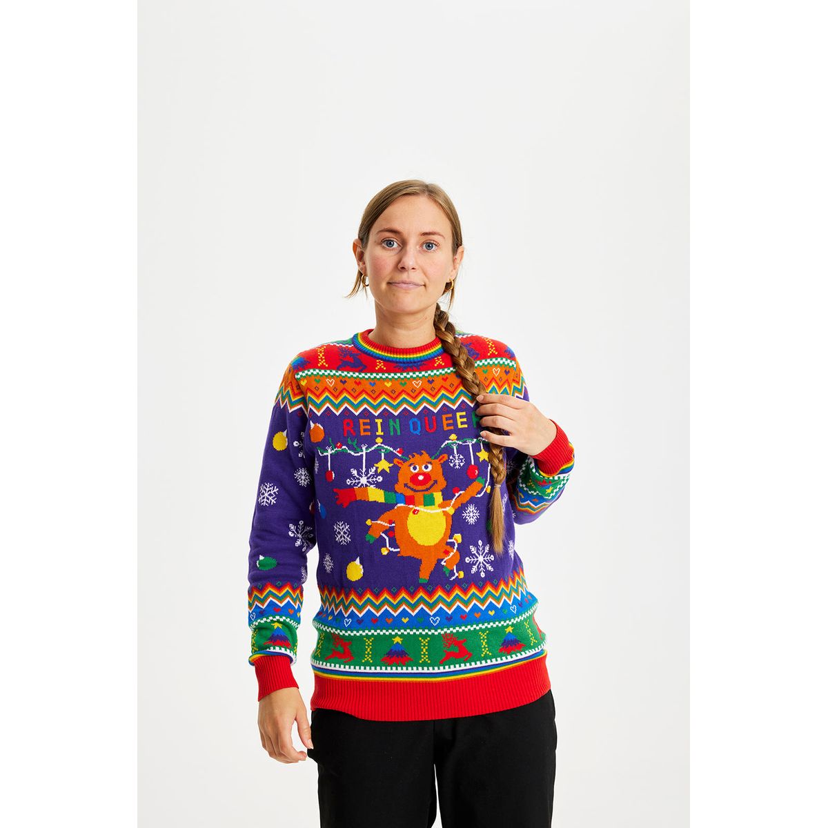 Årets julesweater: Reinqueer - dame / kvinder. Ugly Christmas Sweater lavet i Danmark