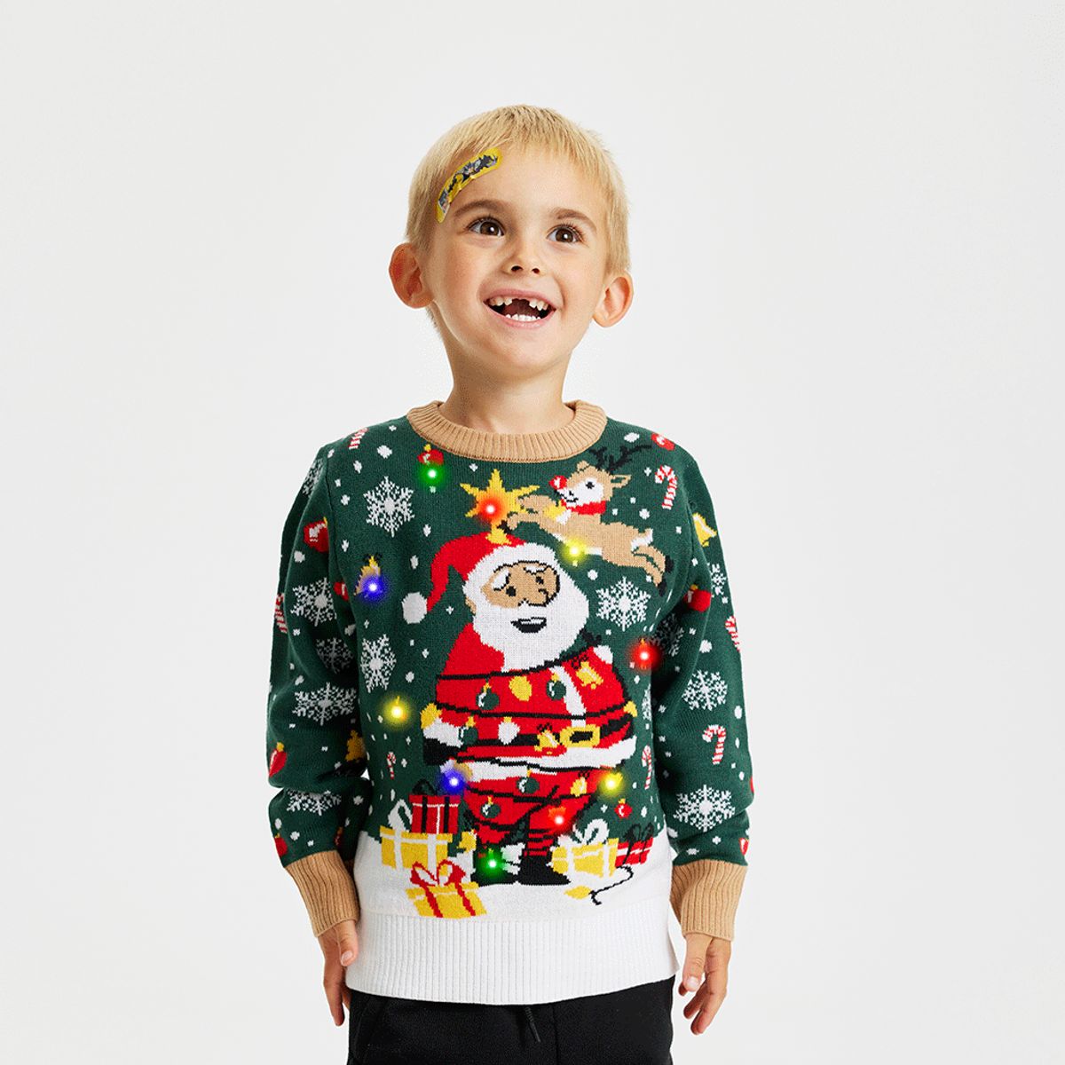 Årets julesweater: Santa Christmas Star - Børn. Ugly Christmas Sweater lavet i Danmark