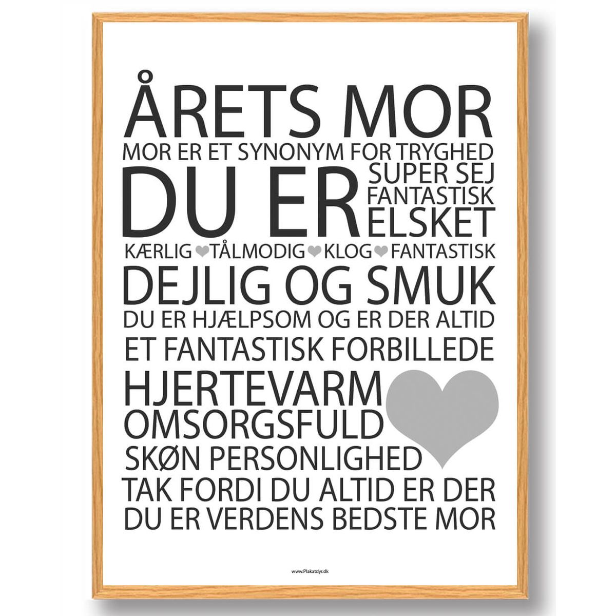 Årets mor plakat - hvid (Størrelse: M - 30x40cm)