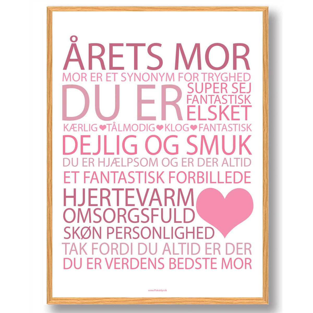 Årets mor plakat - lyserød (Størrelse: S - 21x29,7cm (A4))