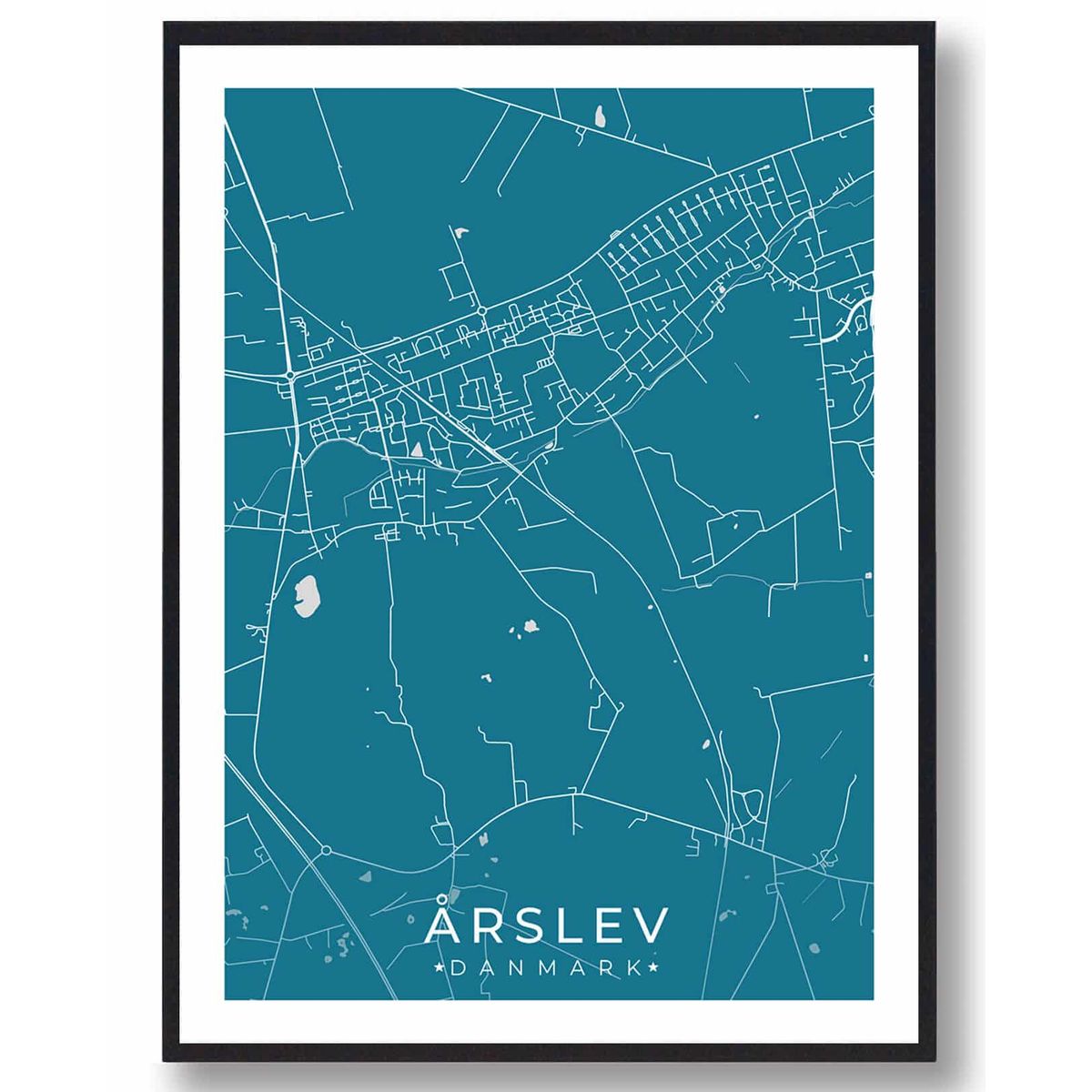 Årslev by plakat - blå (Størrelse: S - 21x29,7cm (A4))