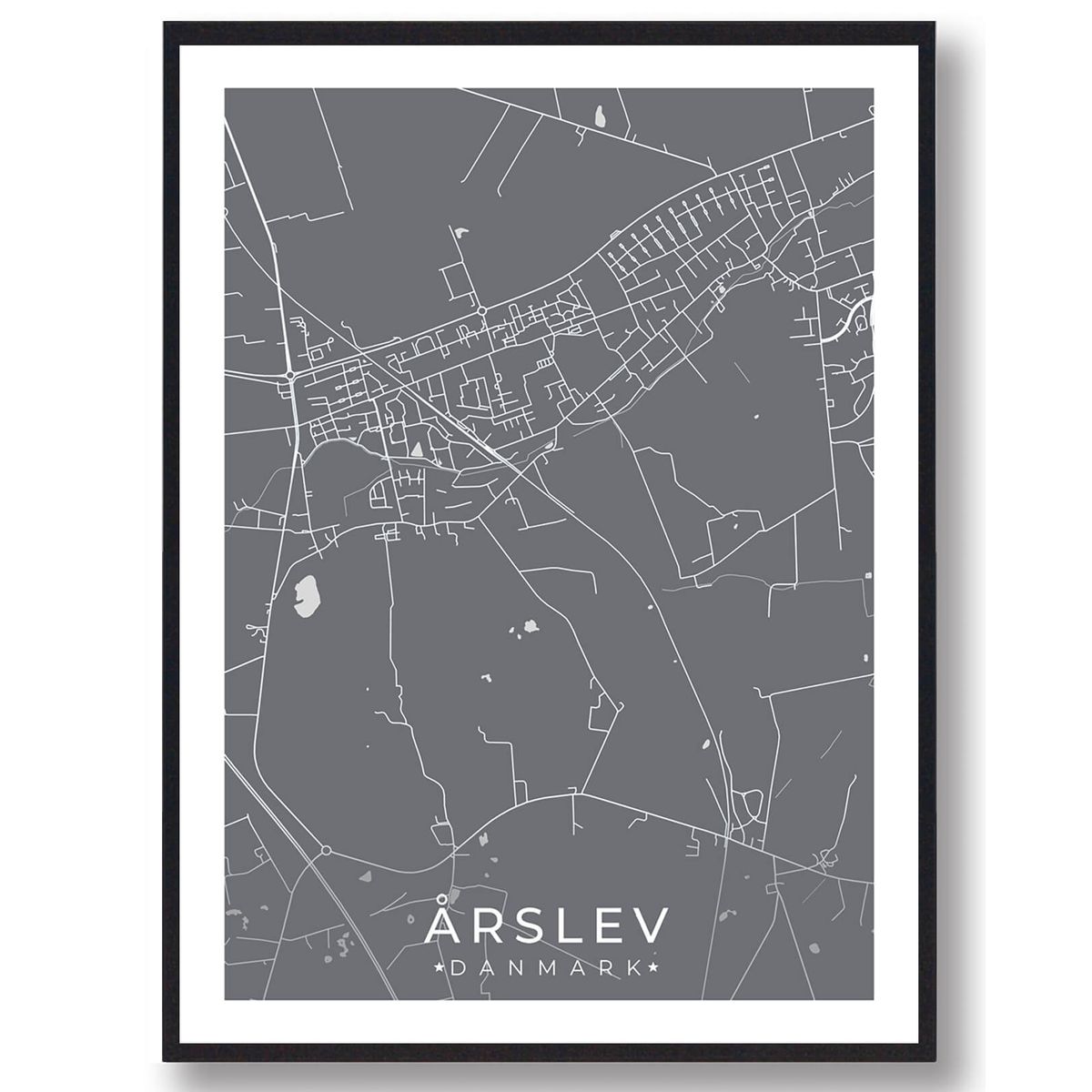 Årslev by plakat - grå (Størrelse: S - 21x29,7cm (A4))