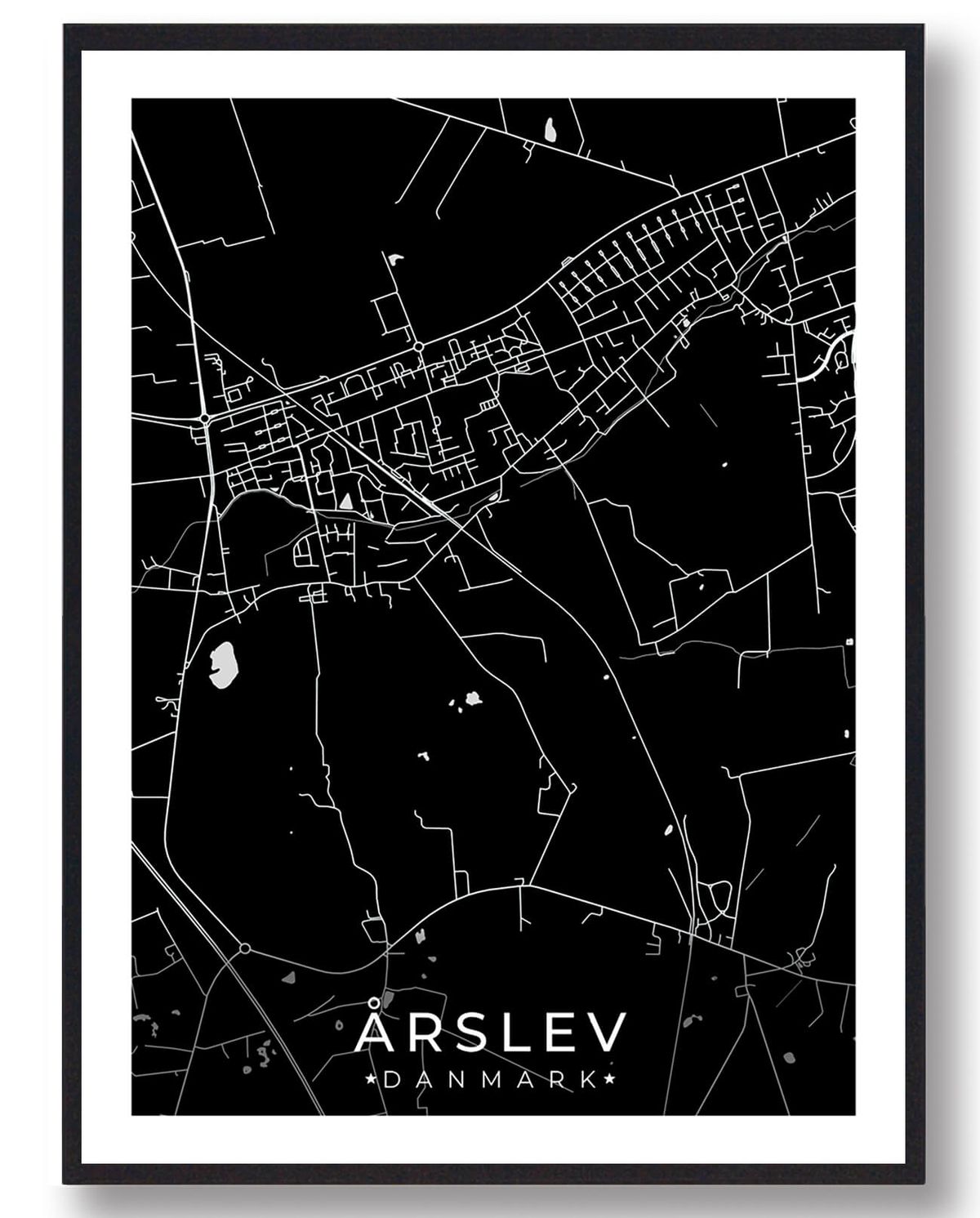 Årslev by plakat - sort (Størrelse: L - 50x70cm (B2))