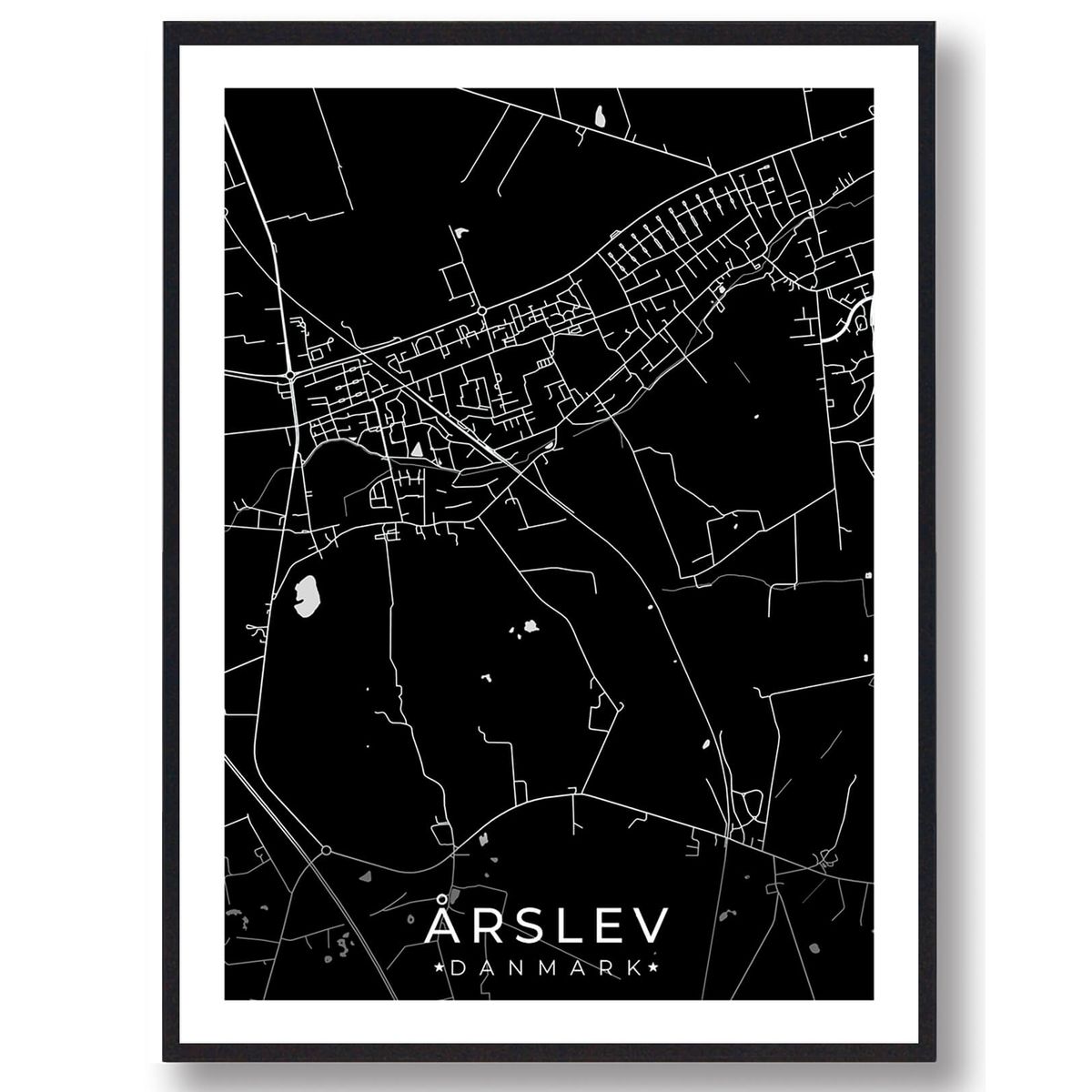 Årslev by plakat - sort (Størrelse: S - 21x29,7cm (A4))