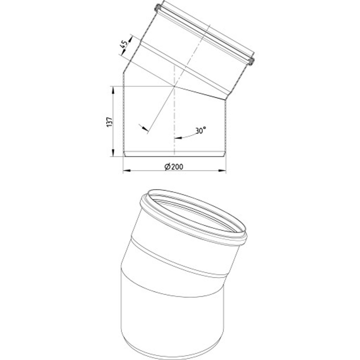 Ø 200 mm x 30° Bøjning syrefast AISI316L/EN1.4404 Blücher