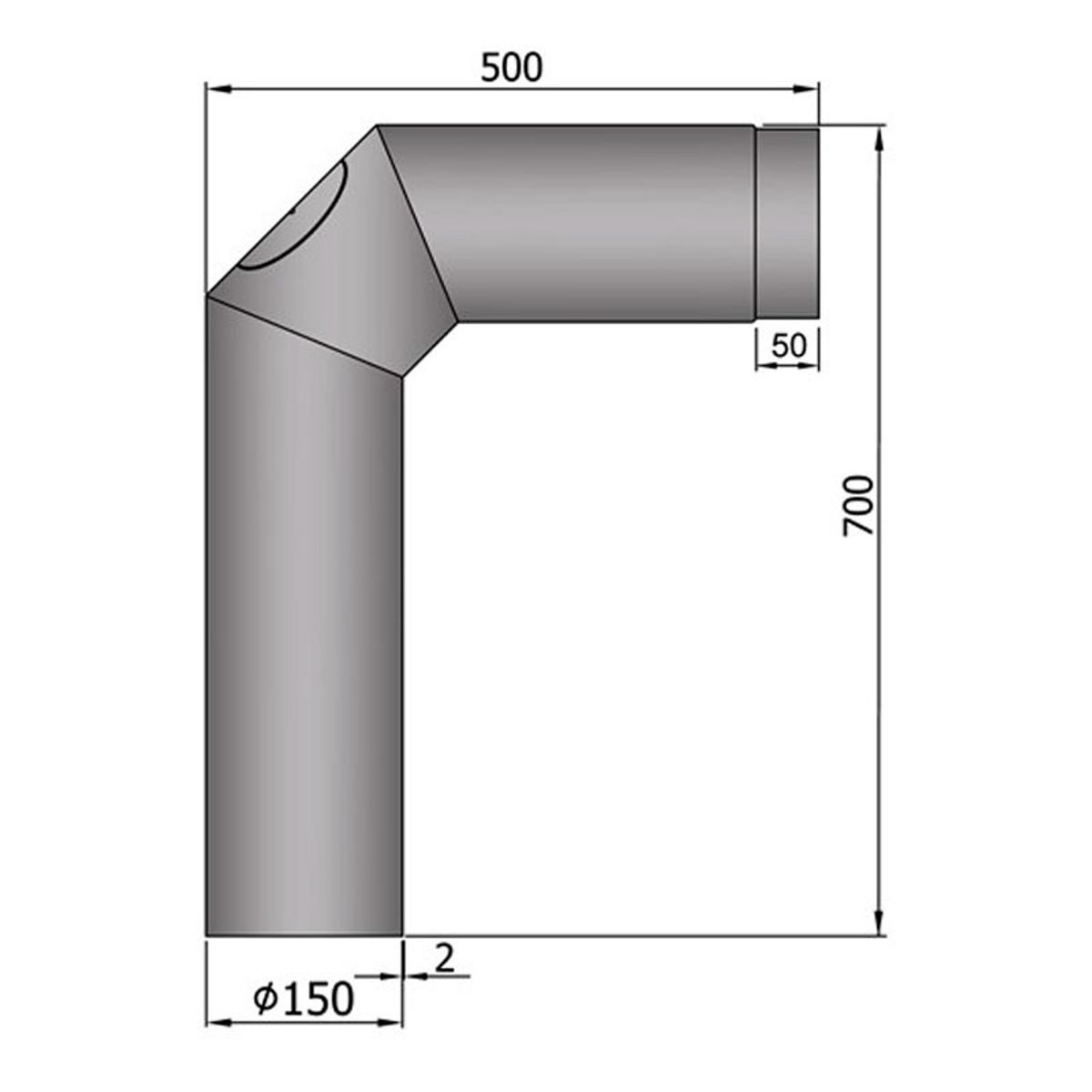 Ø150 mm Knærør 2×45 ° 700×500 mm - Grå