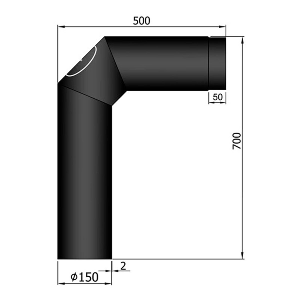 Ø150 mm Knærør 2×45 ° 700×500 mm - Sort