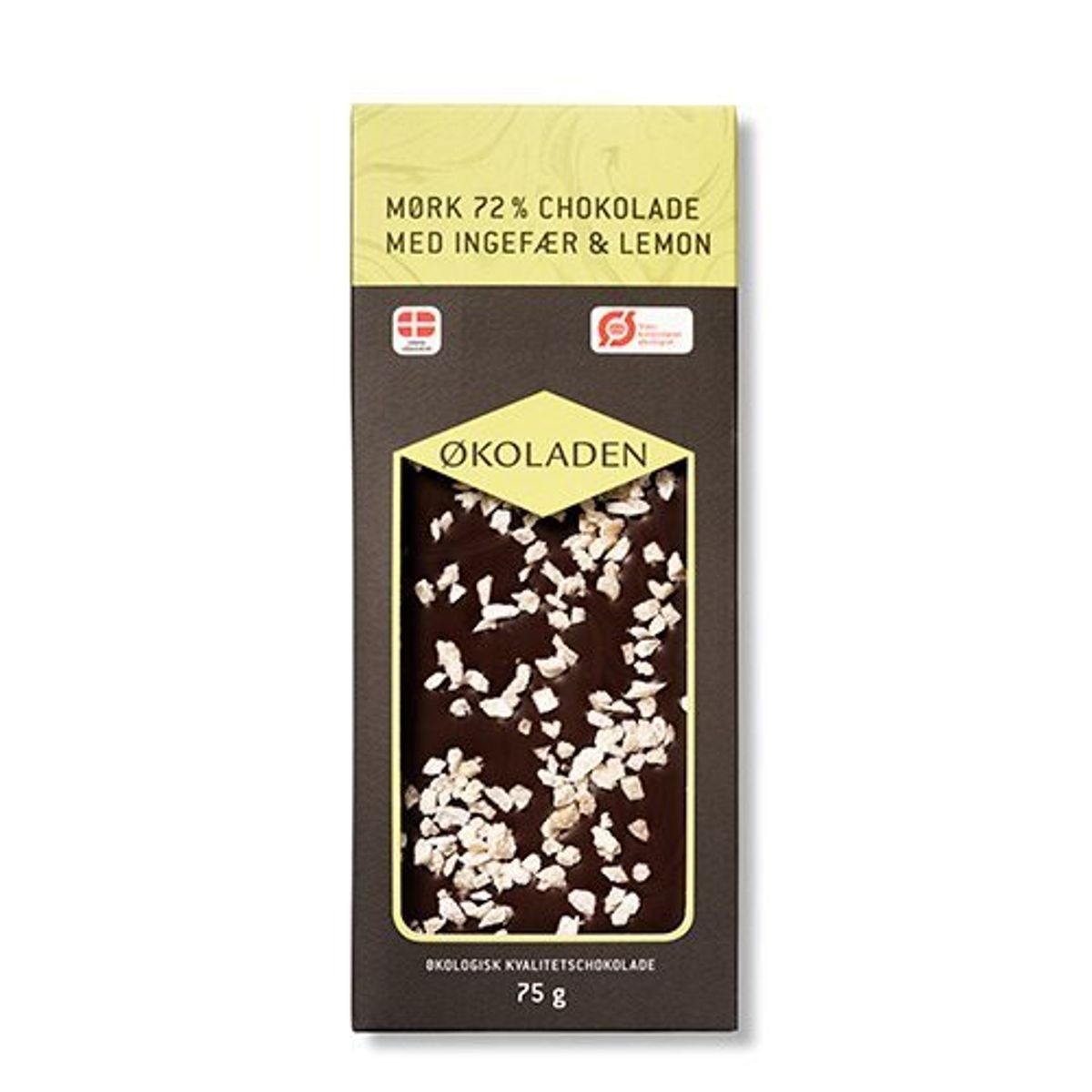 Økoladen Chokolade mørk ingefær/lemon Ø, 75g.