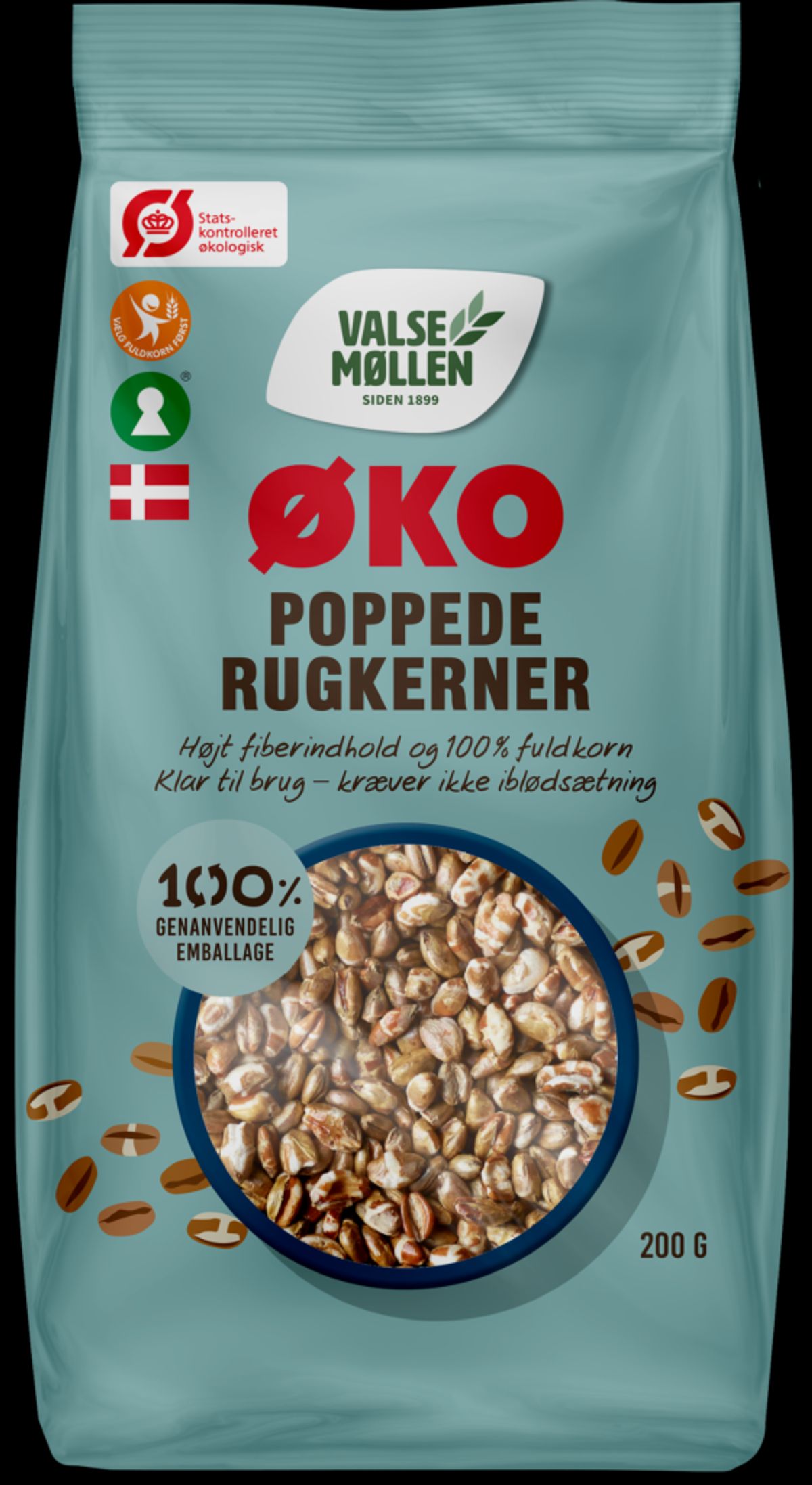 Økologiske poppede rugkerner 200 g - Valsemøllen