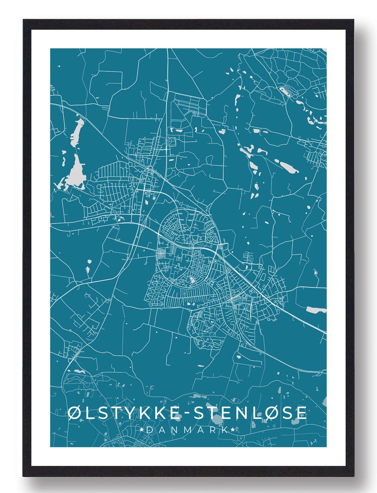 Ølstykke-Stenløse by plakat - blå (Størrelse: L - 50x70cm (B2))