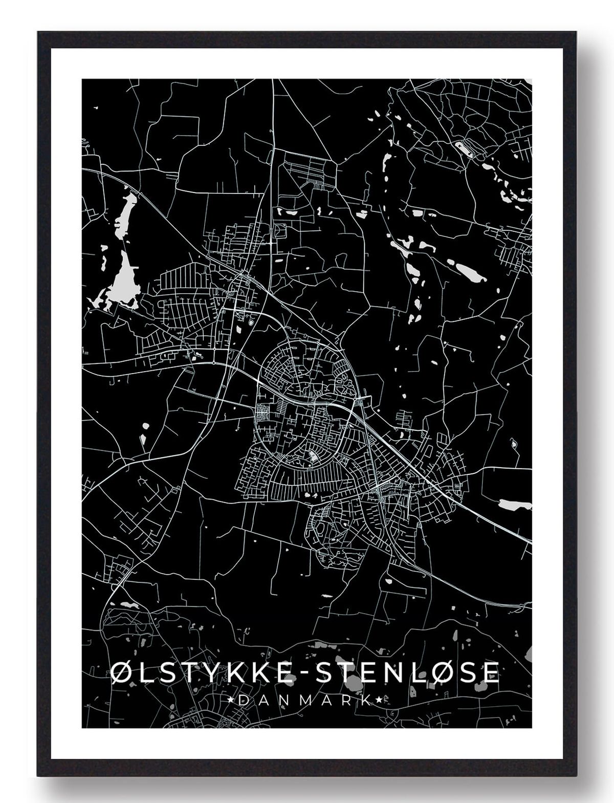 Ølstykke-Stenløse by plakat - sort (Størrelse: L - 50x70cm (B2))