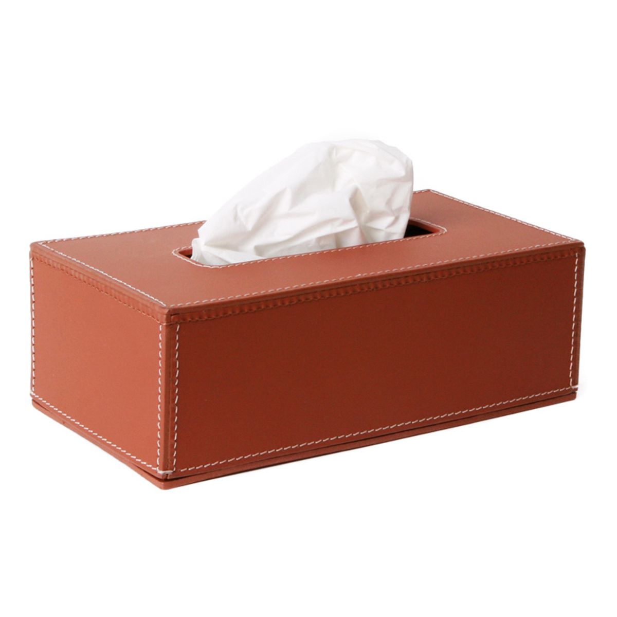 Ørskov Tissue Box Læder L: 24 B:12,5 H:7 - Cognac m. hvide syninger