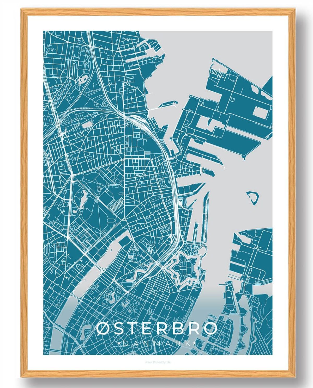 Østerbro by plakat - blå (Størrelse: L - 50x70cm (B2))