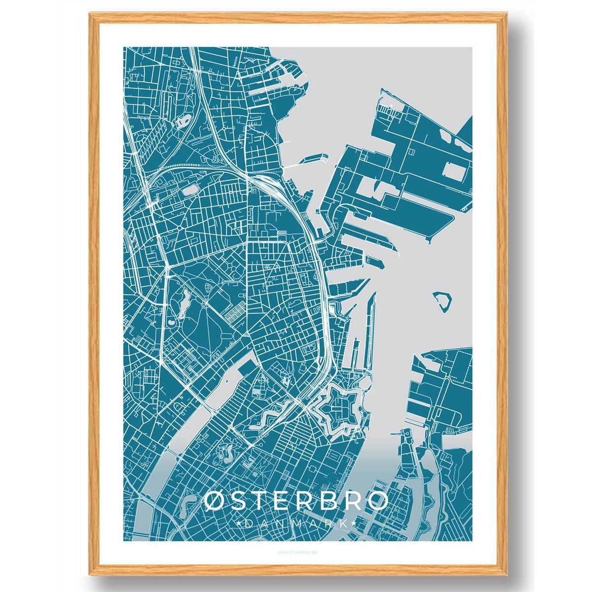 Østerbro by plakat - blå (Størrelse: XS - 15x21cm (A5))