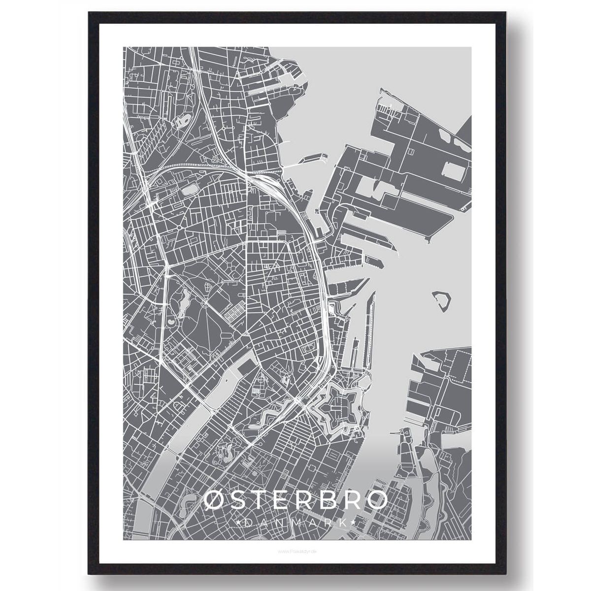 Østerbro by plakat - grå (Størrelse: M - 30x40cm)