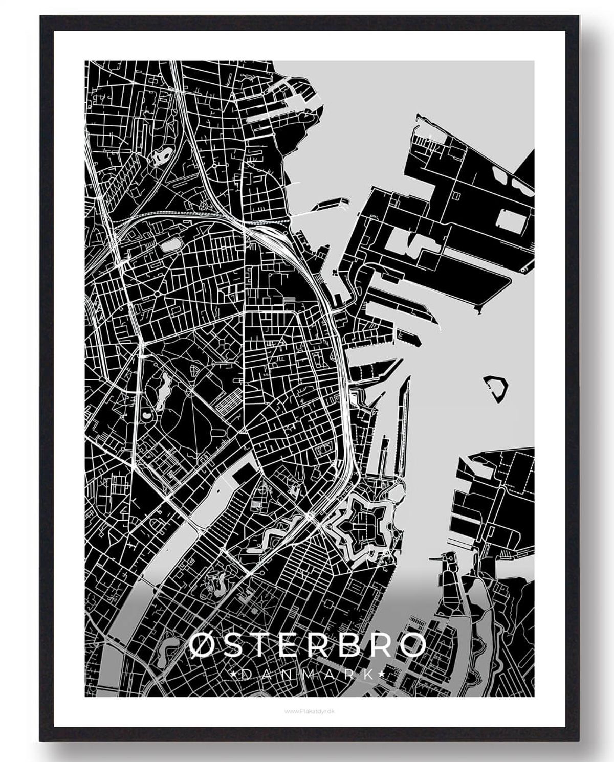 Østerbro by plakat - sort (Størrelse: L - 50x70cm (B2))