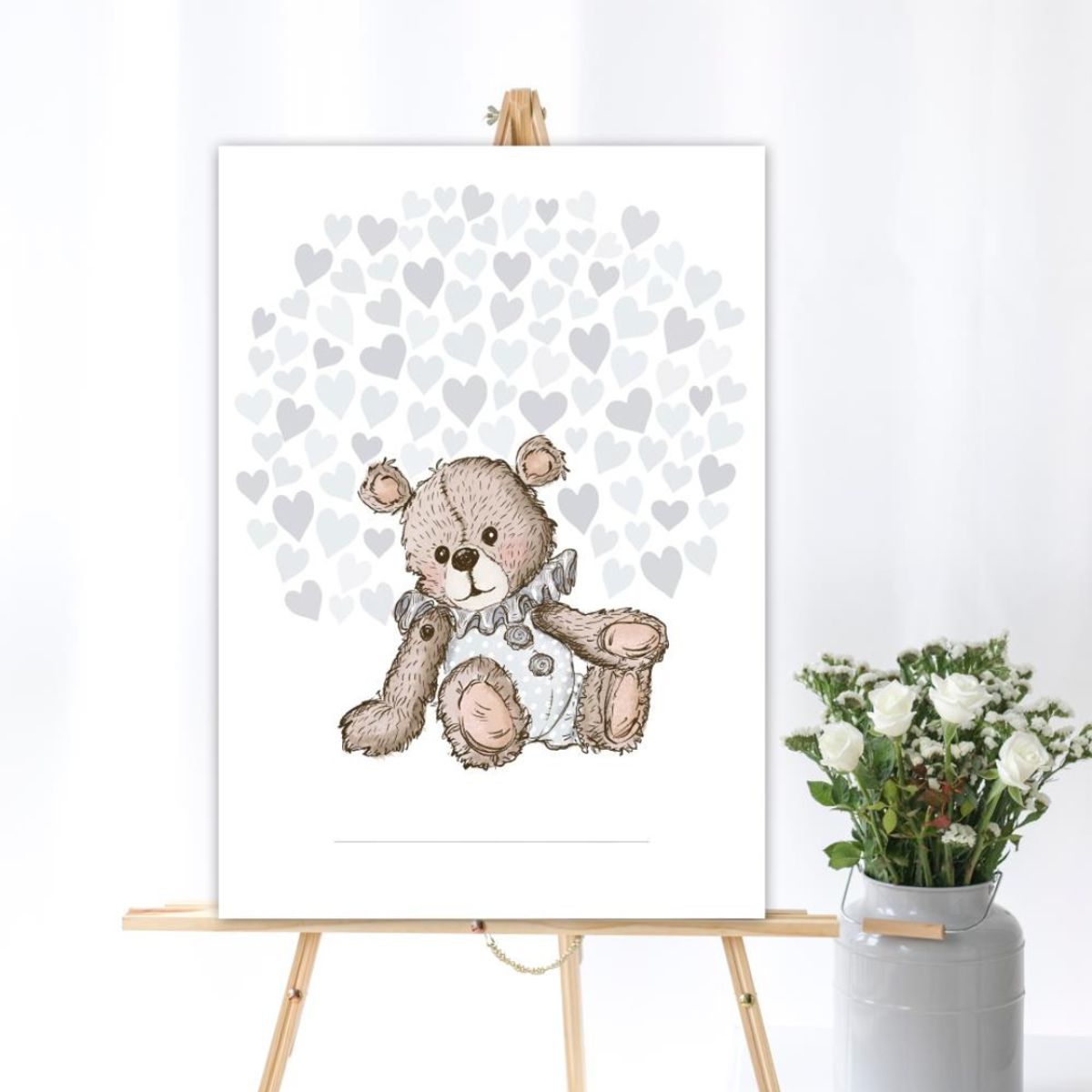 Gæsteplakat med Lyseblå Hjerter og Teddybear