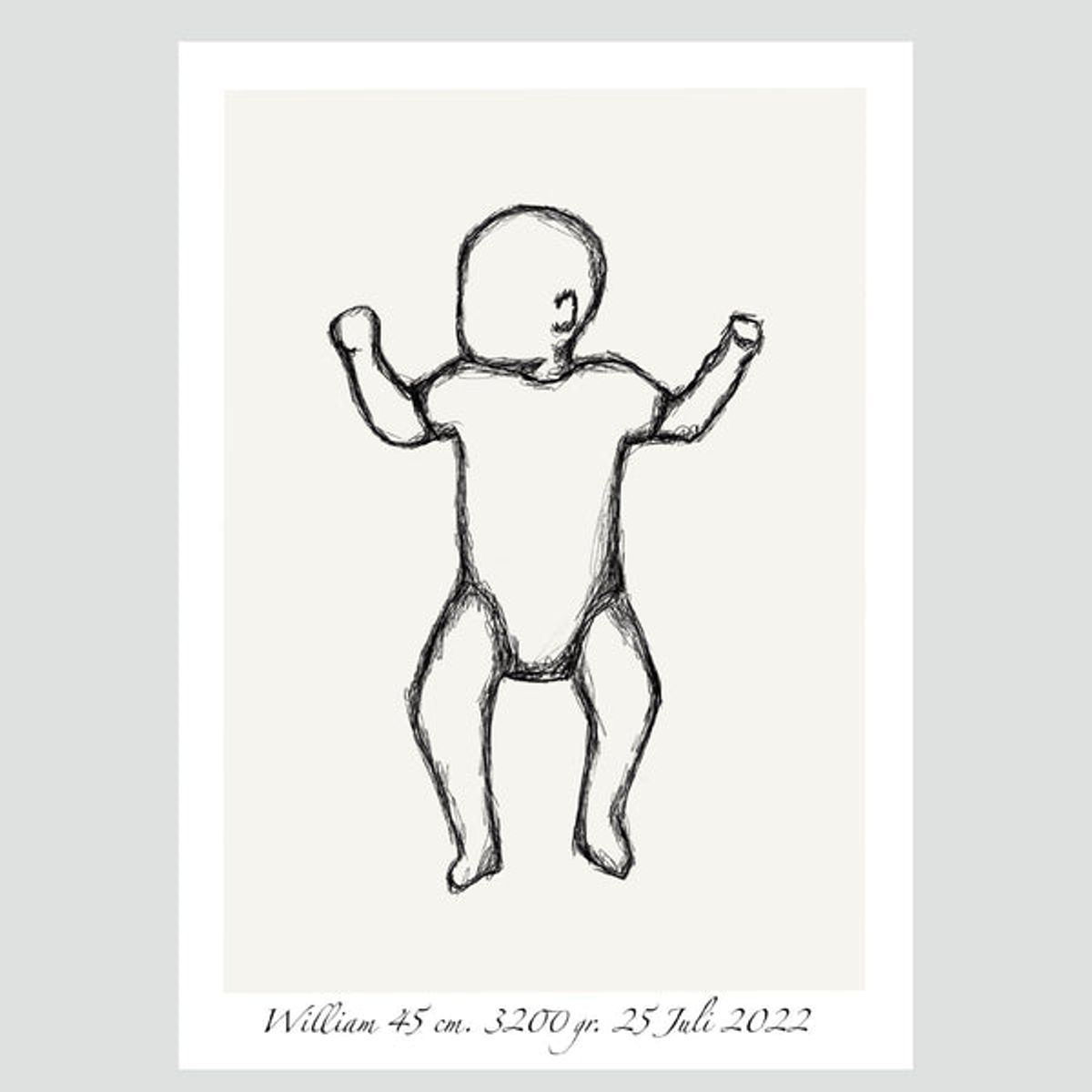 Lille Plakat Fødselsplakat - Baby på ryggen - Sketch