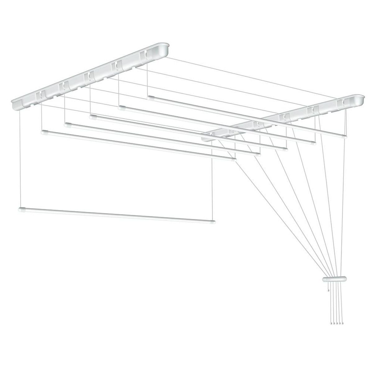 Lofthængt tørrestativ med 6 stænger - 150 cm. -Hvid