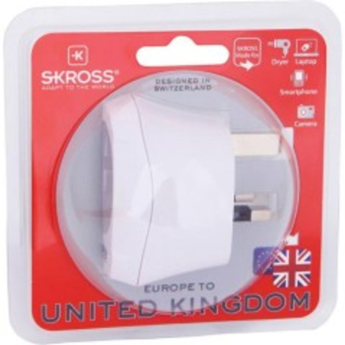 SKROSS Country Travel Adapter Strøm CEE 7/7 Europlug (strøm CEE 7/16) (female) - Effekt BS 1363 (male) Hvid Stikadapter