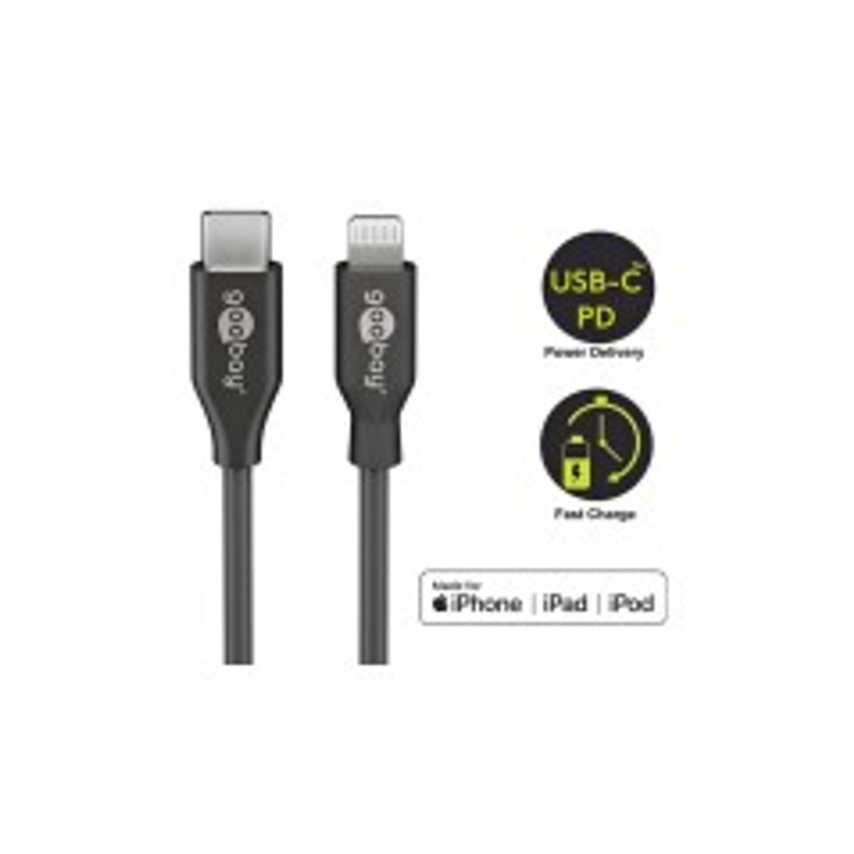 Goobay Lightning-kabel 1m sort MFi