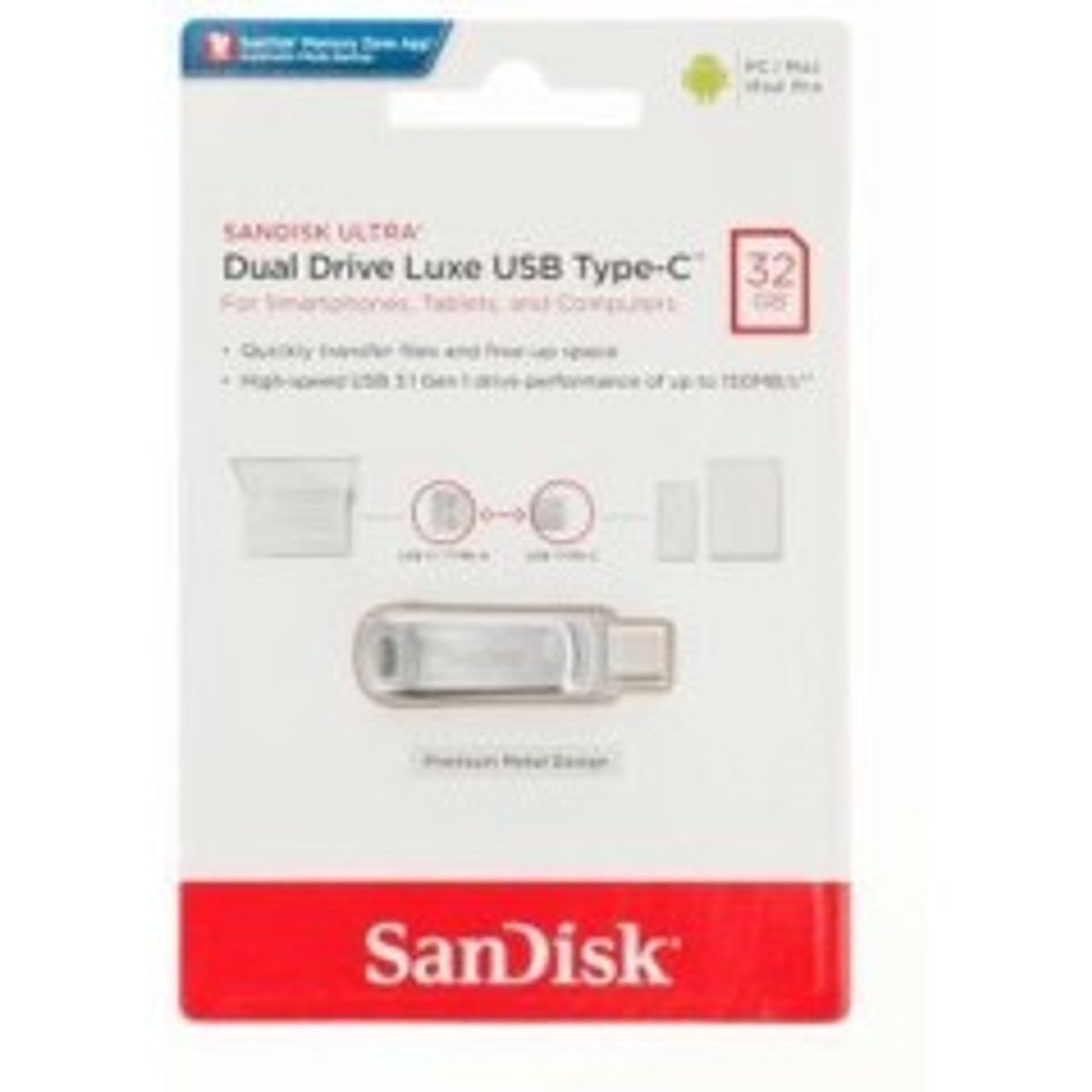 SanDisk Ultra Dual Drive Luxe 32GB USB 3.1 Gen 1 / USB-C Sølv