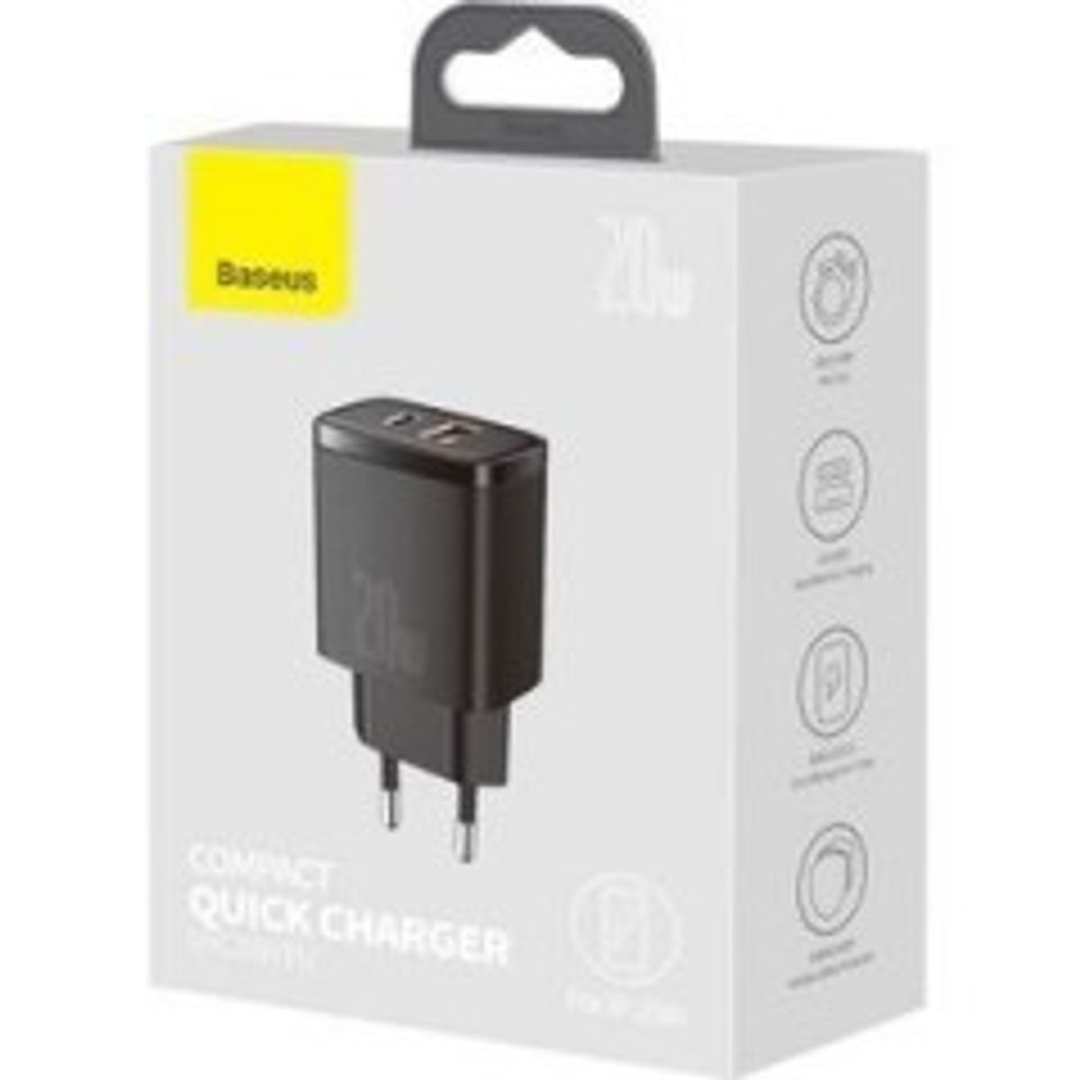 Baseus Compact Quick Adapter 20Watt USB-C + USB-A sort