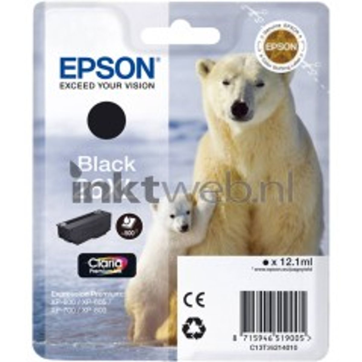 Epson 26XL Sort 500 sider Blæk C13T26214012