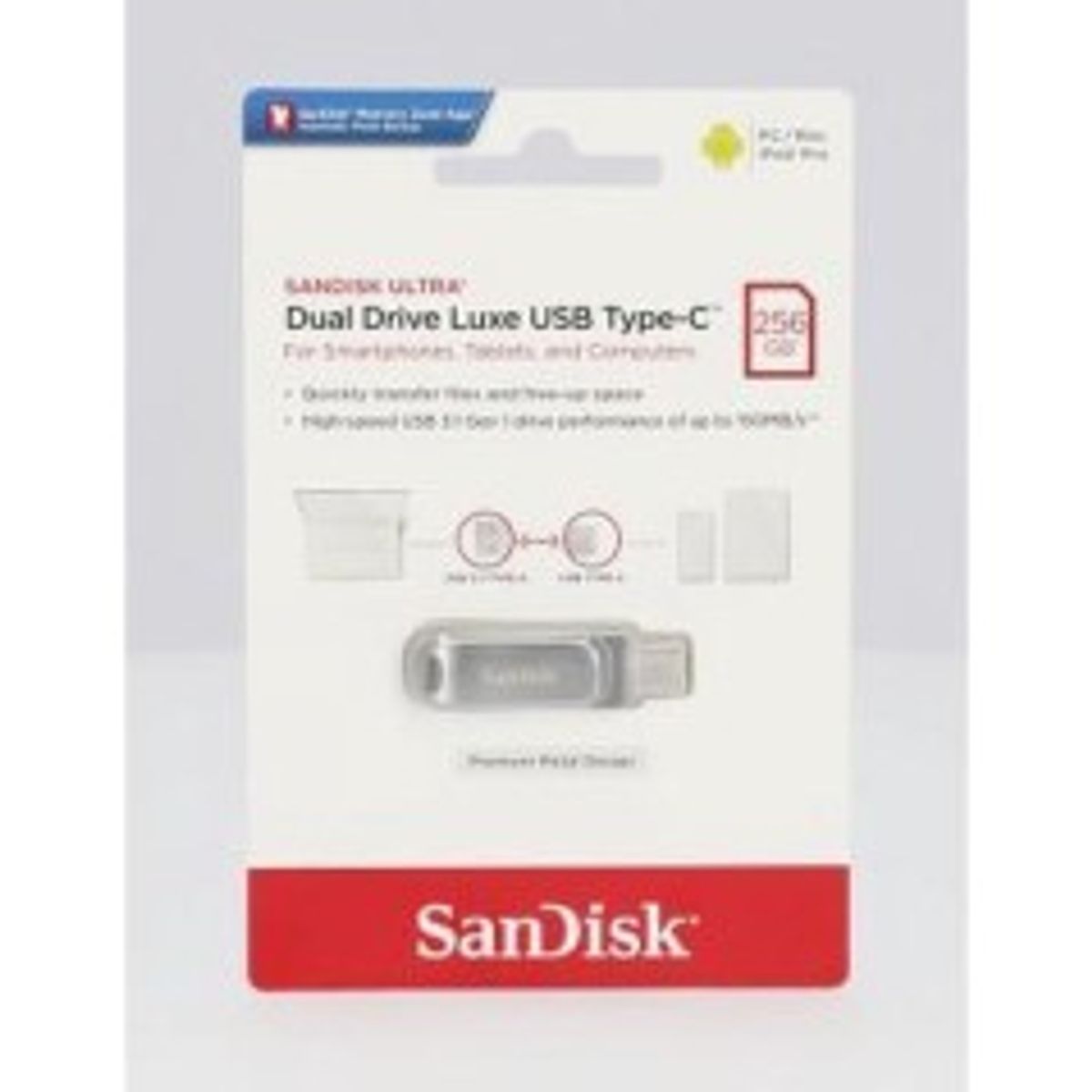 SanDisk Ultra Dual Drive Luxe 256GB USB 3.1 Gen 1 / USB-C Sølv