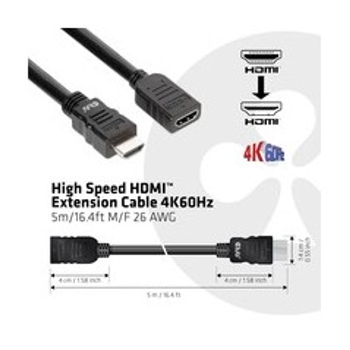 Club 3D CAC-1325 HDMI 2.0 forlængerkabel 5 m Sort