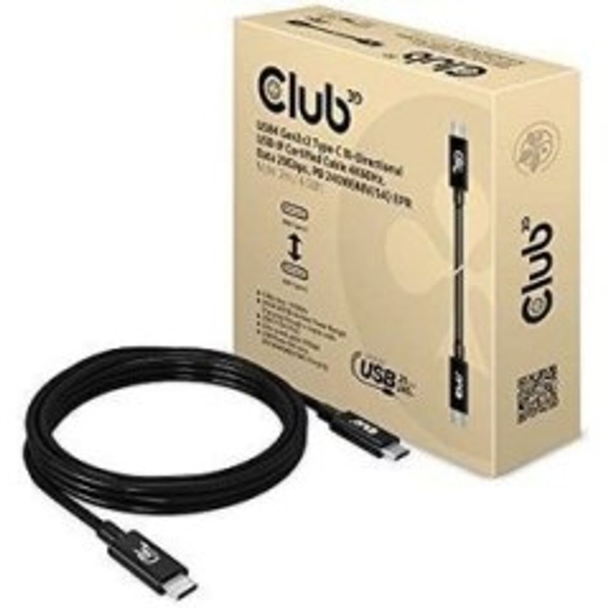 Club 3D CAC-1575 USB4 Gen2x2 USB-C kabel 2m Sort